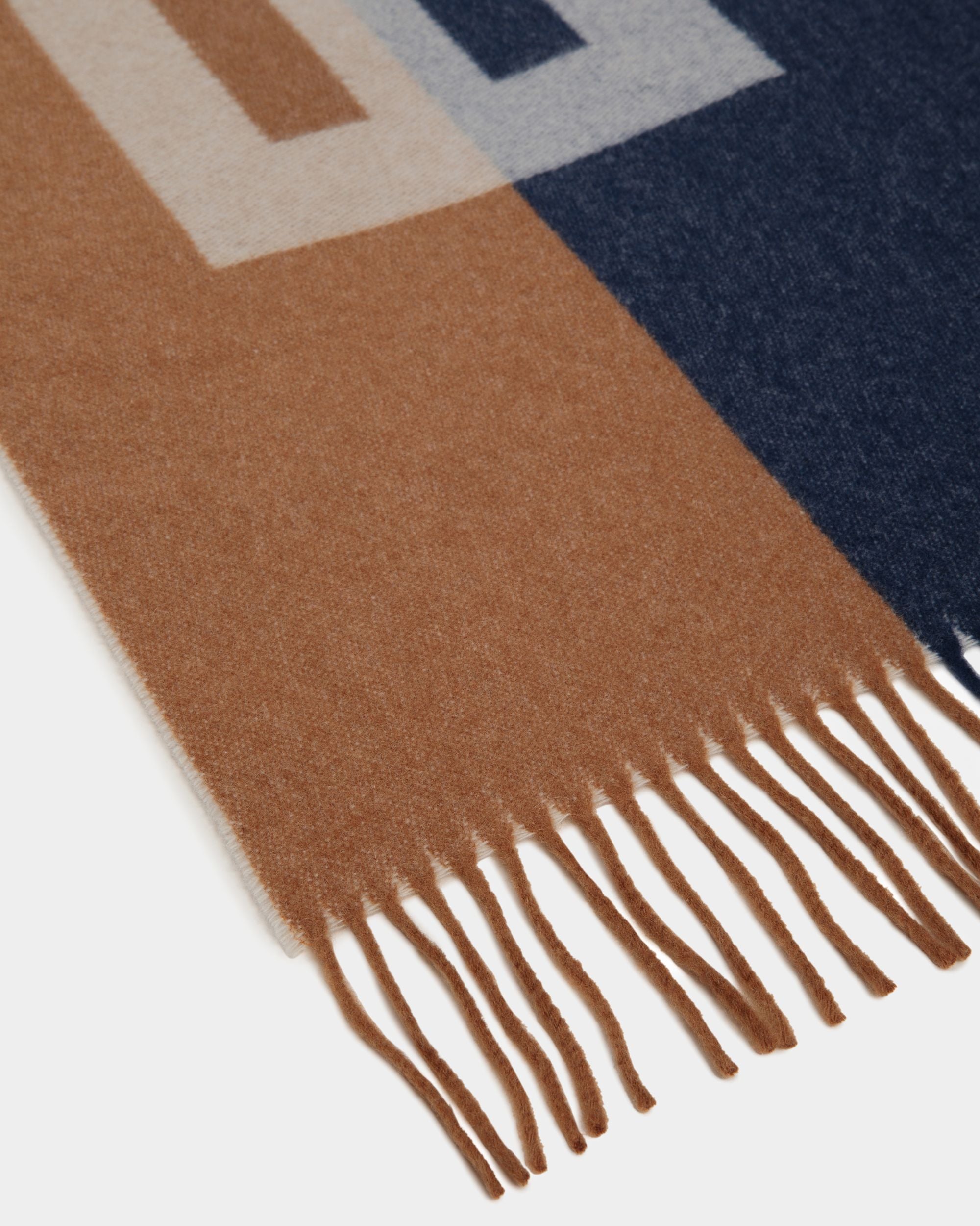 Scarf with a Bally Logo in Brown and Navy Blue Wool - Men's - Bally - 02