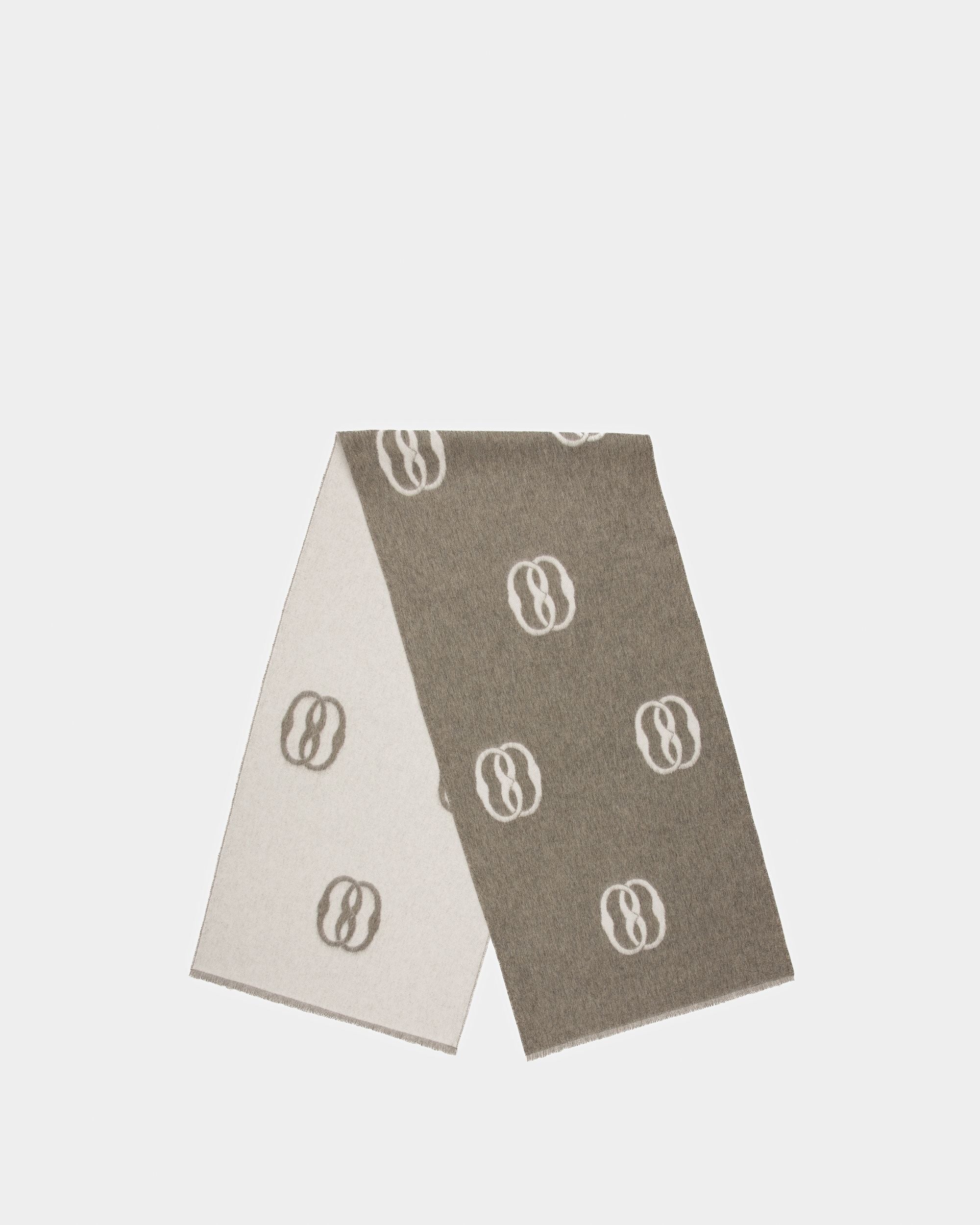 Emblem Scarf In Stone And Bone Wool - Men's - Bally - 01