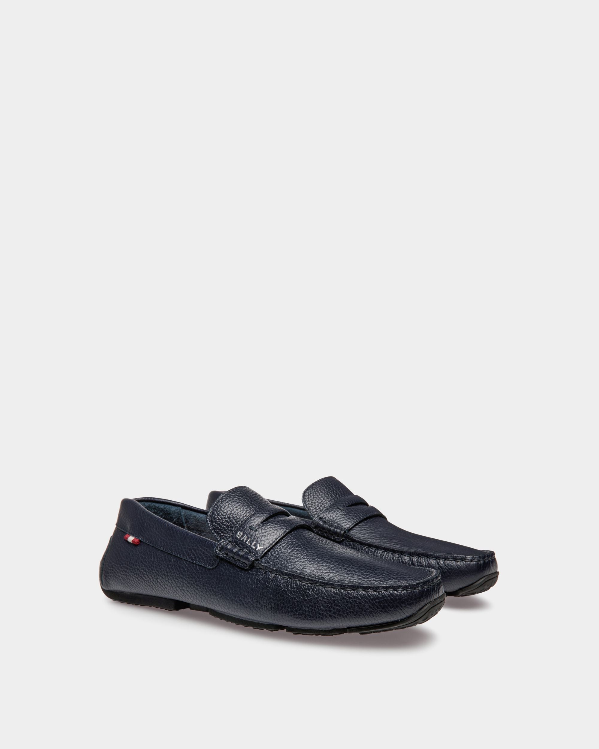 Pilot Driver In Navy Blue Grained Leather - Men's - Bally - 02