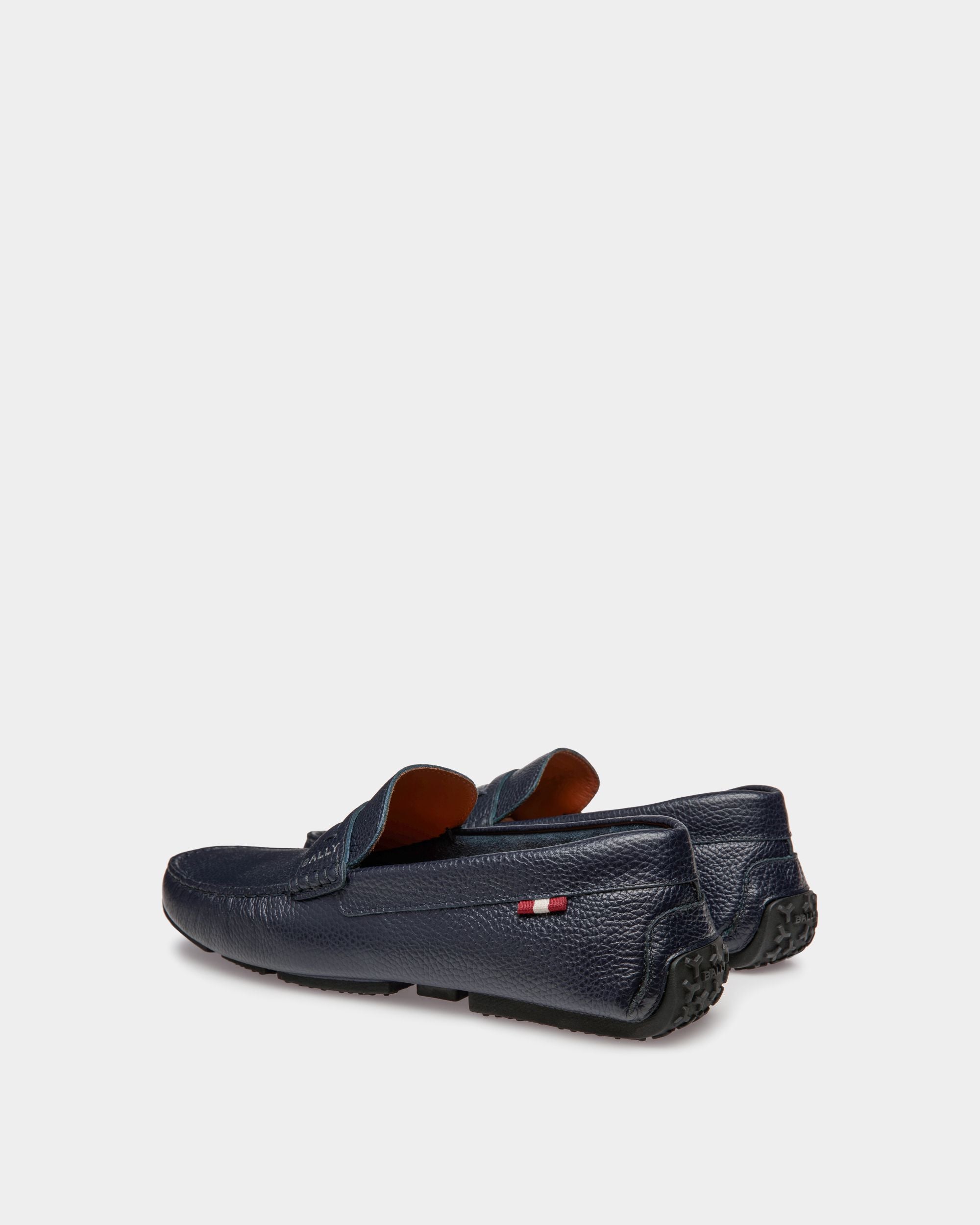 Pilot Driver In Navy Blue Grained Leather - Men's - Bally - 03