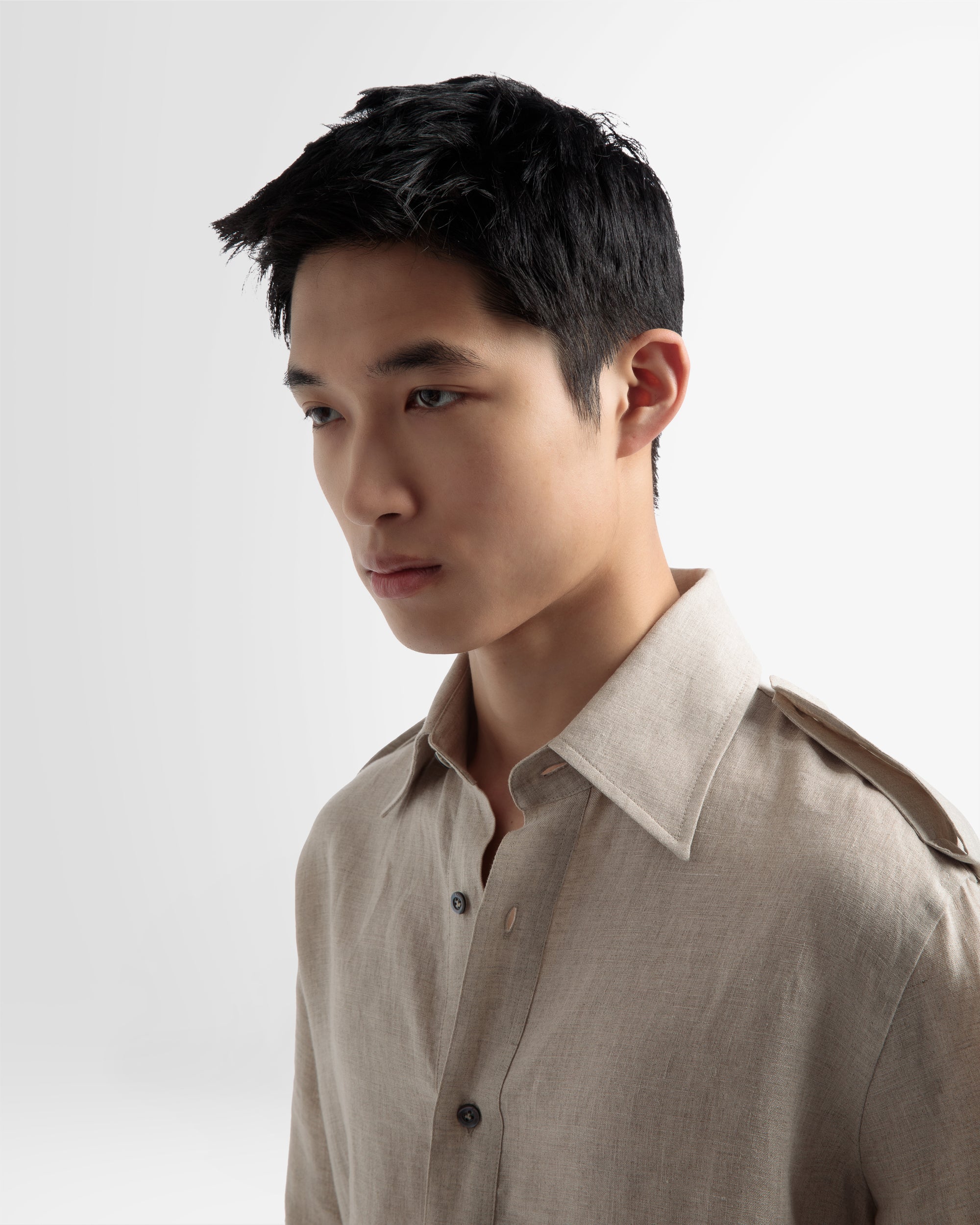 Half Button Shirt In Beige Linen - Men's - Bally - 03