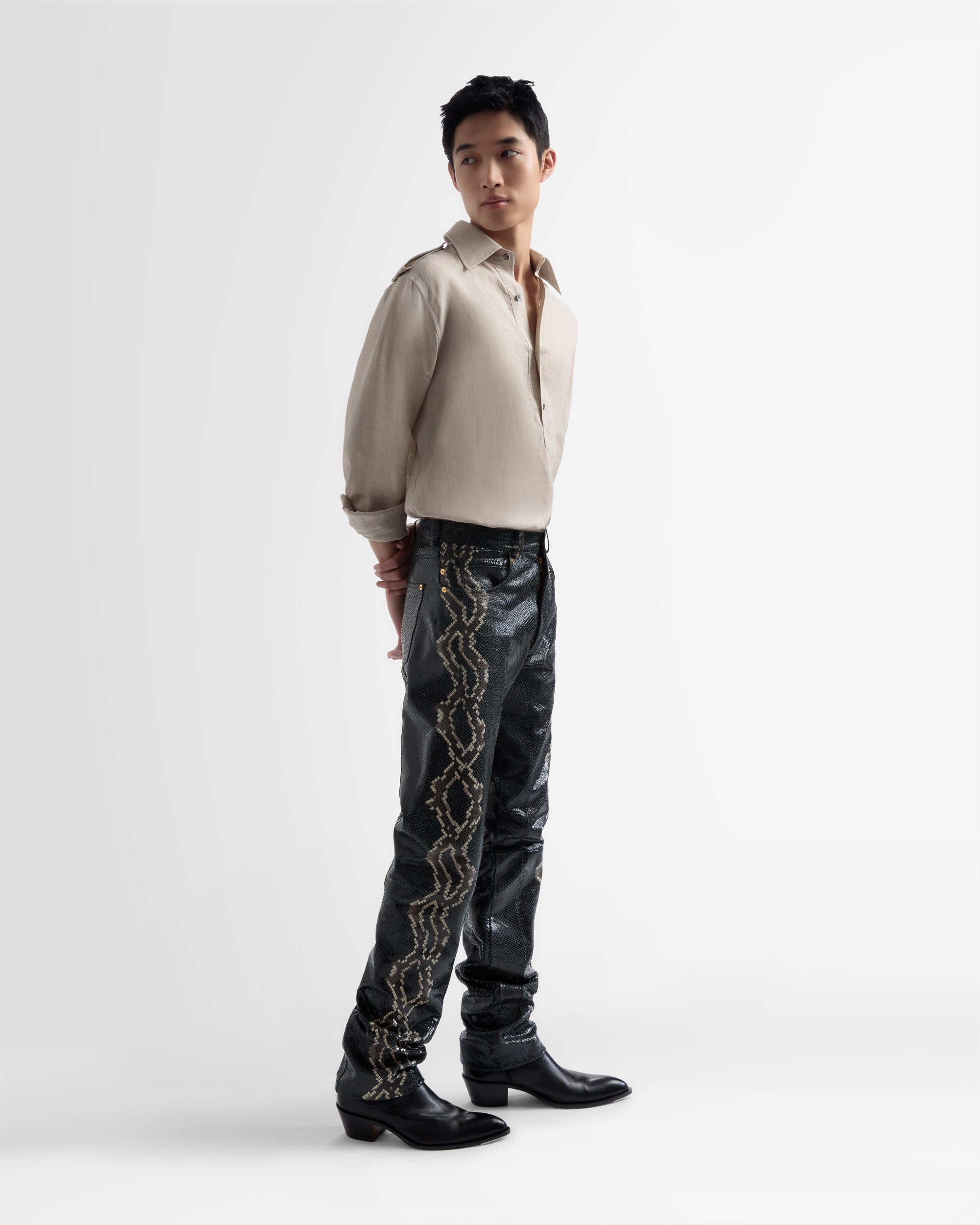 Half Button Shirt In Beige Linen - Men's - Bally - 04
