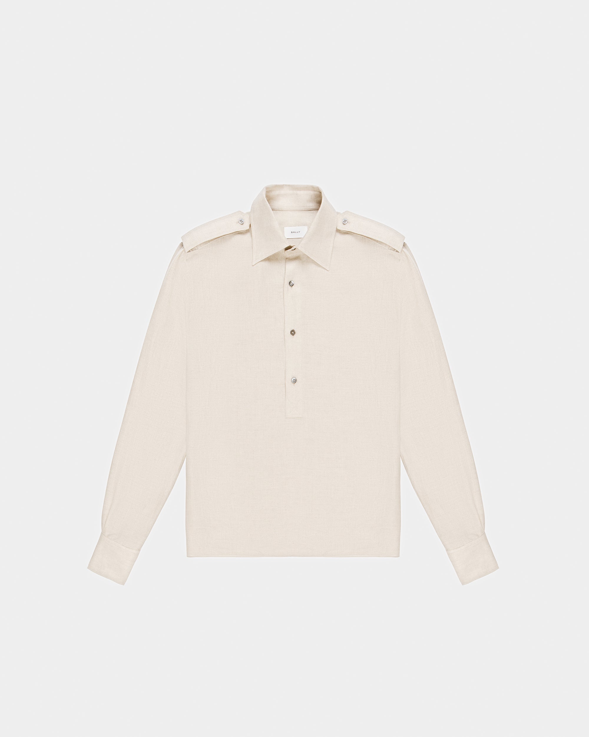 Half Button Shirt In Beige Linen - Men's - Bally - 06