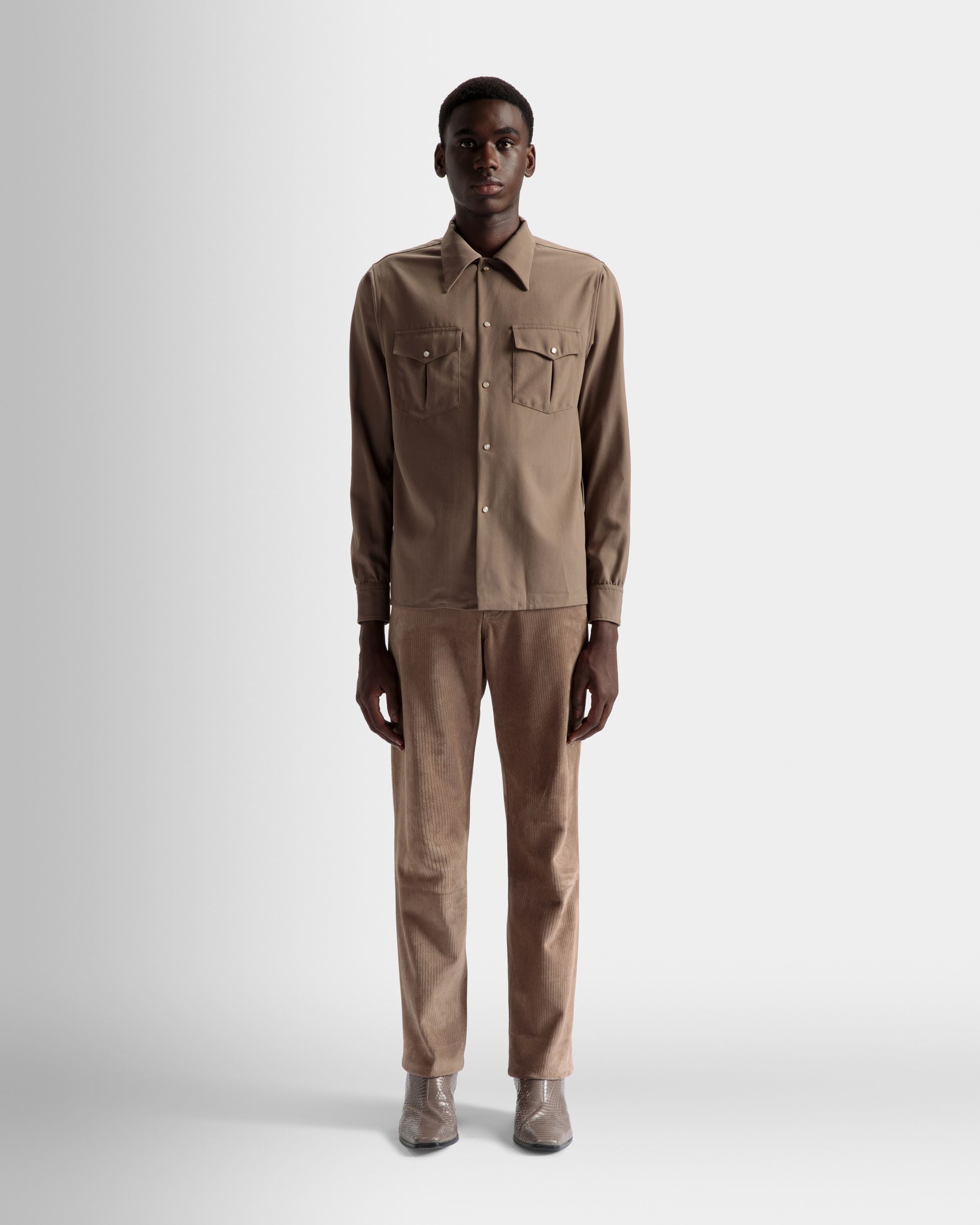 Pointed Collar Shirt In Sepia Wool Mix - Men's - Bally - 02