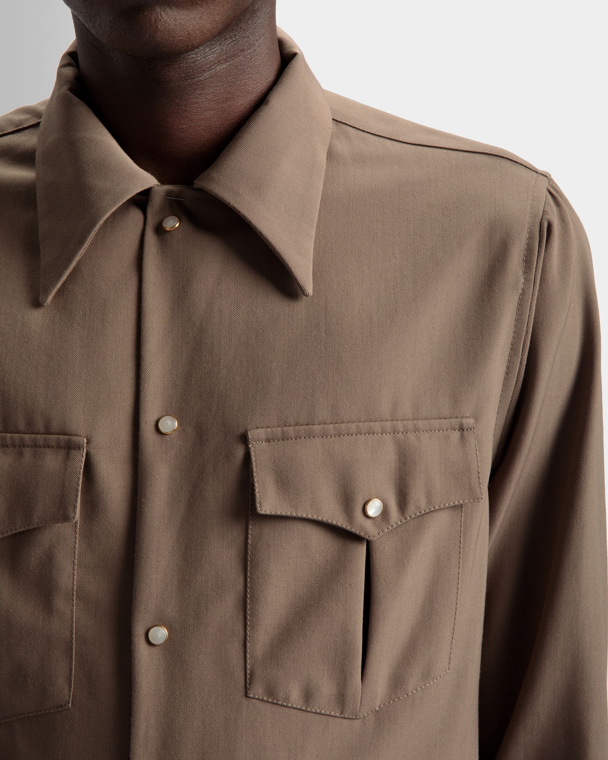 Pointed Collar Shirt In Sepia Wool Mix - Men's - Bally - 04