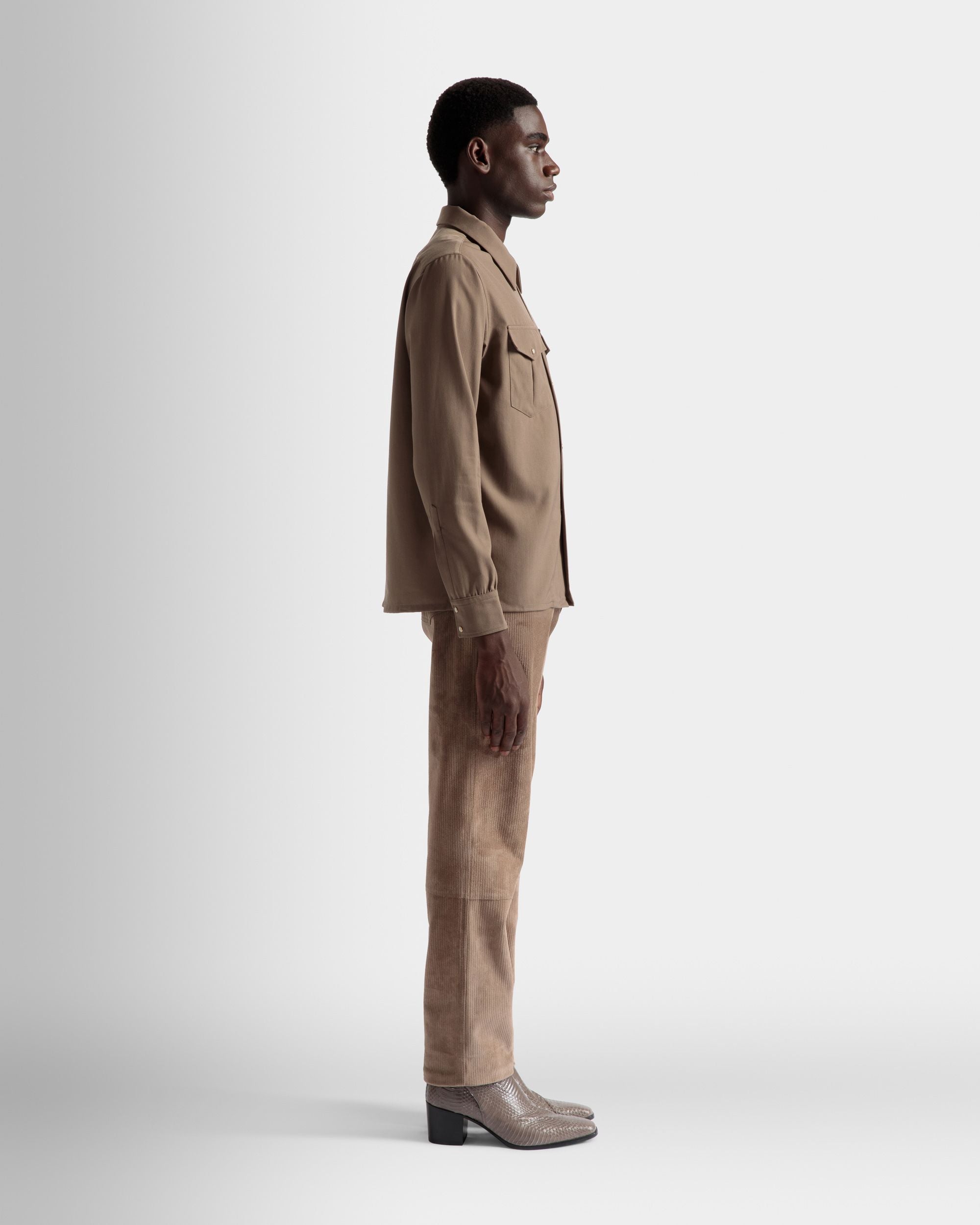 Pointed Collar Shirt In Sepia Wool Mix - Men's - Bally - 05