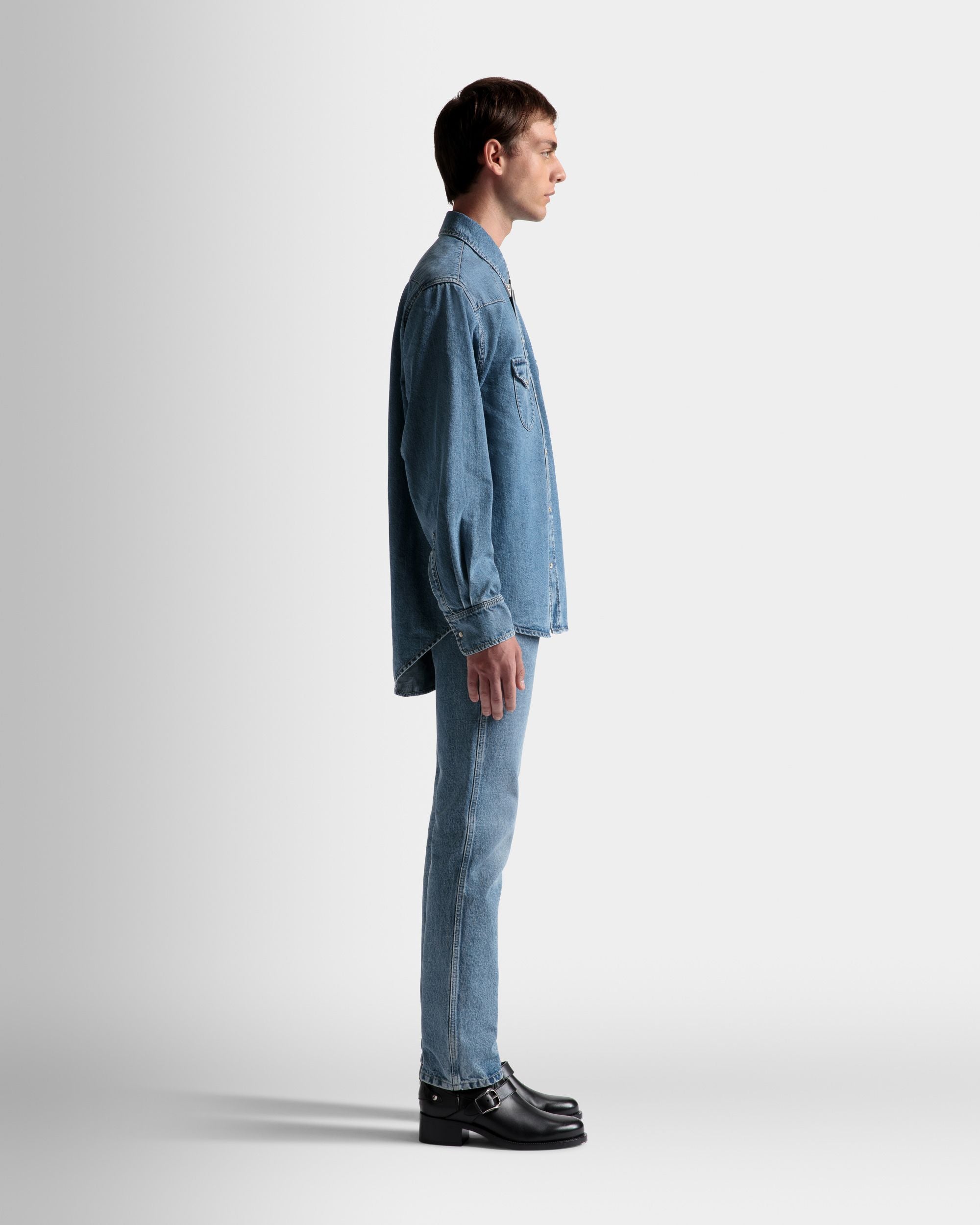 Western Shirt In Light Blue Denim - Men's - Bally - 05