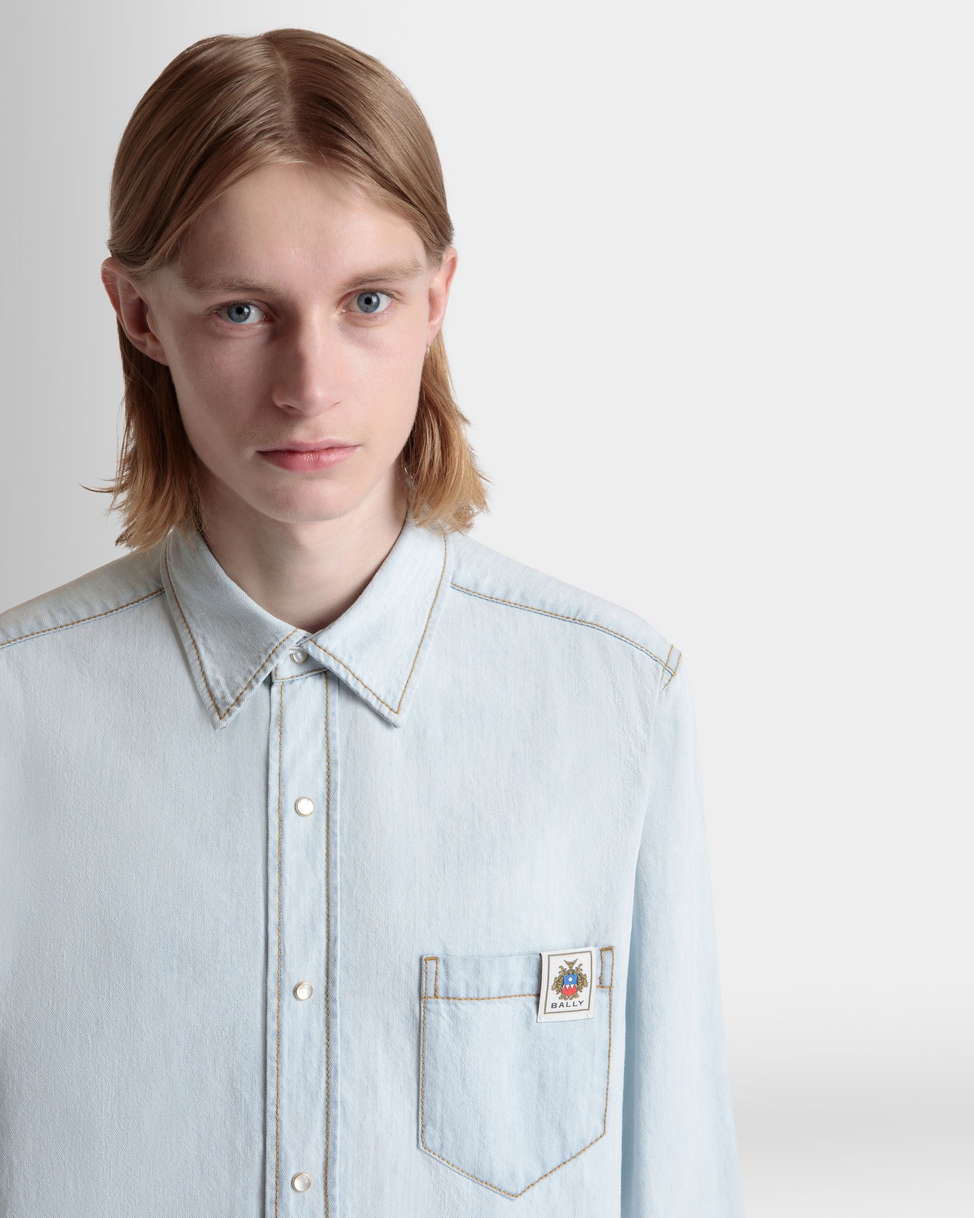 Long Sleeve Shirt in Light Blue Cotton - Men's - Bally - 03