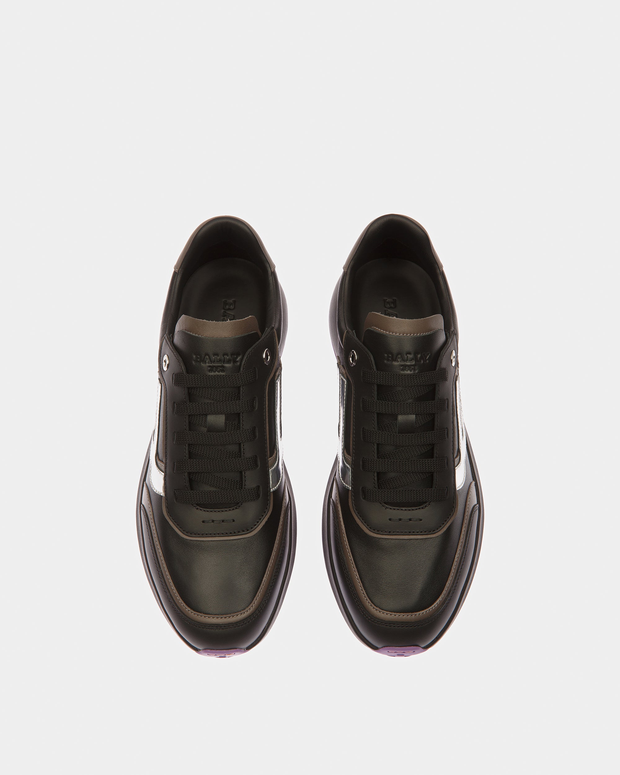 Demmy Leather Sneakers In Black And Dark Mineral - Men's - Bally - 02
