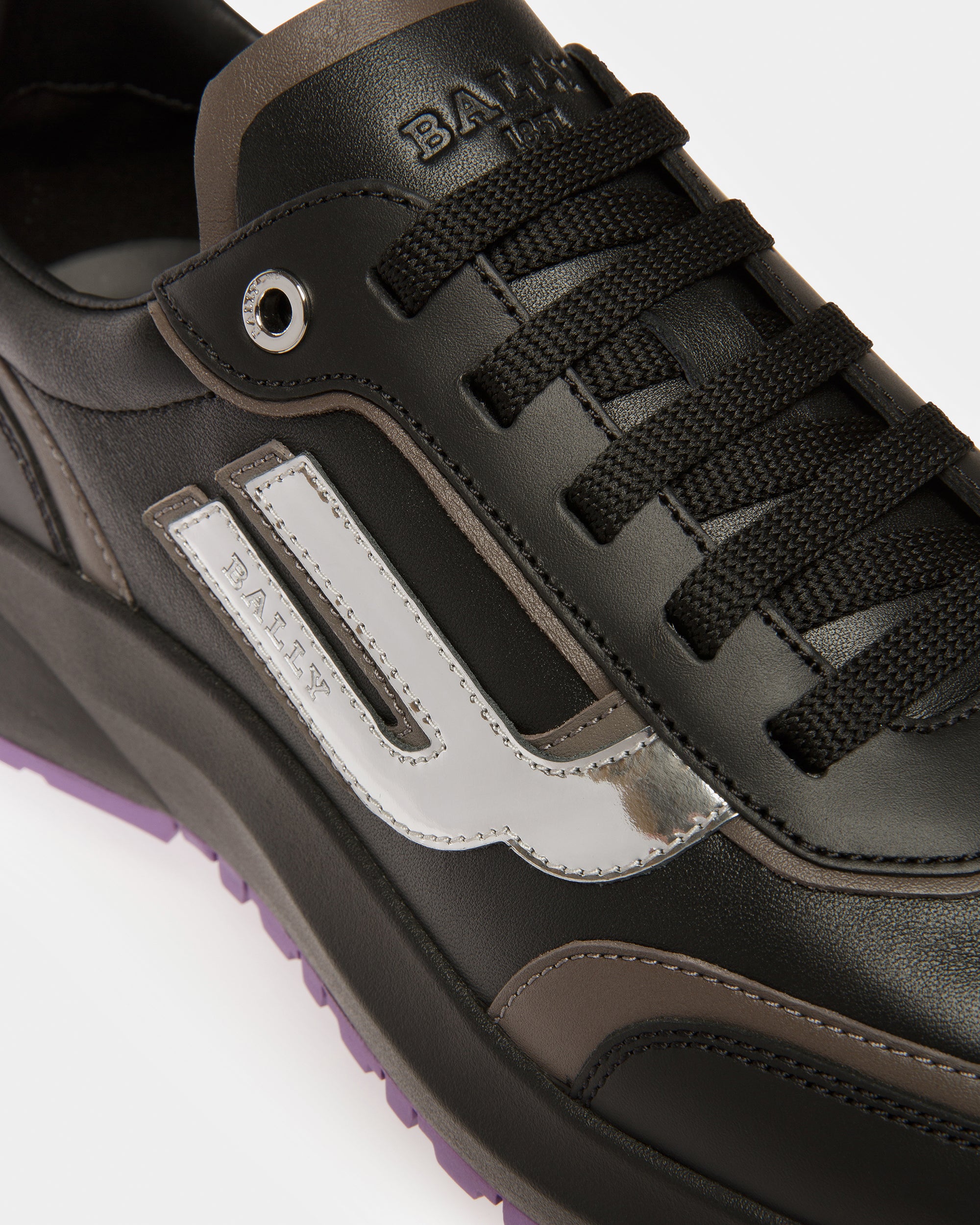 Demmy Leather Sneakers In Black And Dark Mineral - Men's - Bally - 06