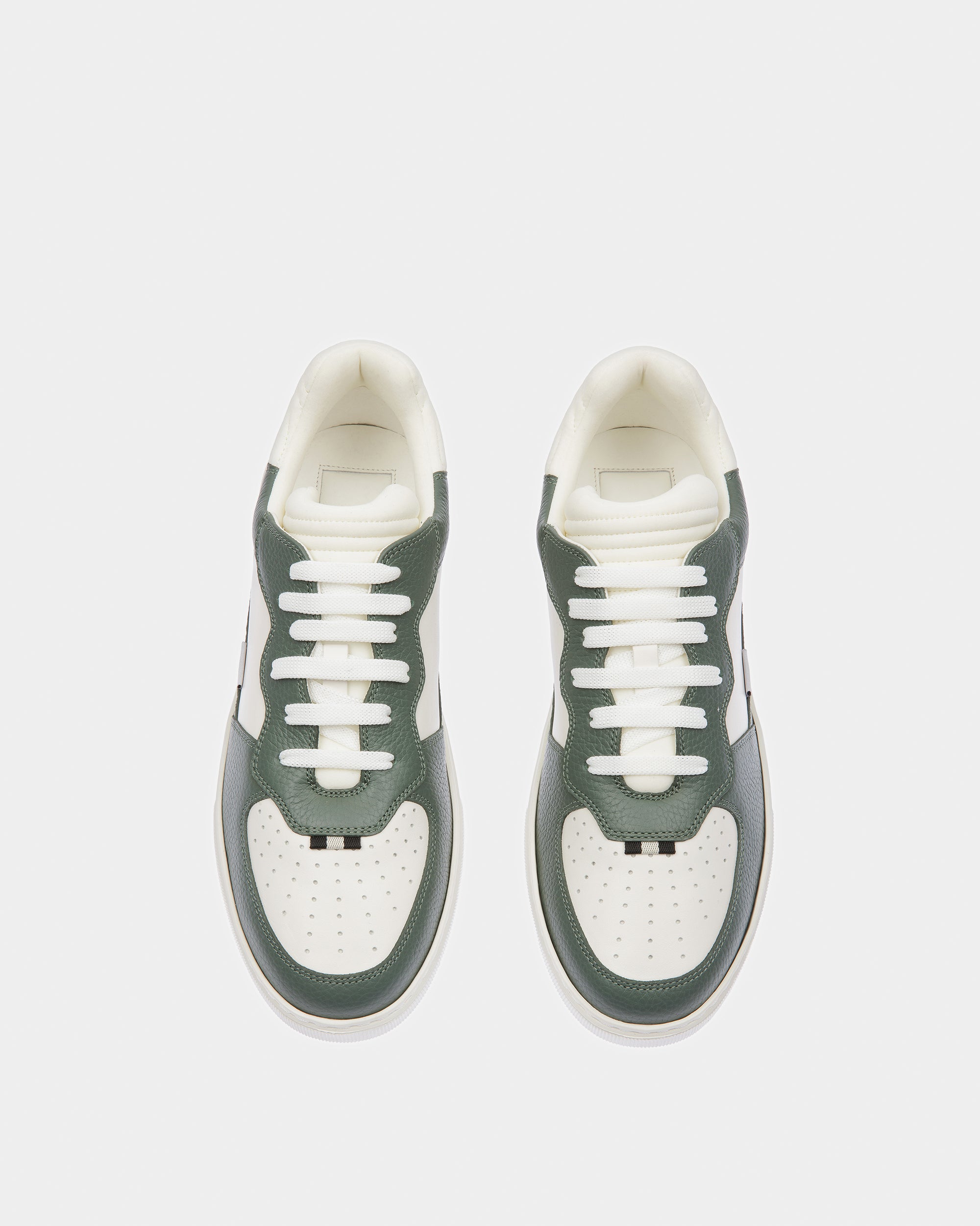 Mark Leather And Fabric Sneakers In Sage And White - Men's - Bally - 02