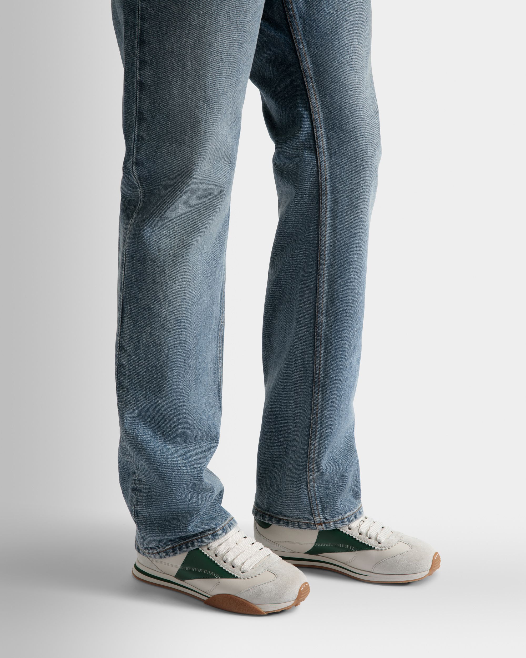 Sussex Sneakers In Dusty White And Kelly Green Leather - Men's - Bally - 02