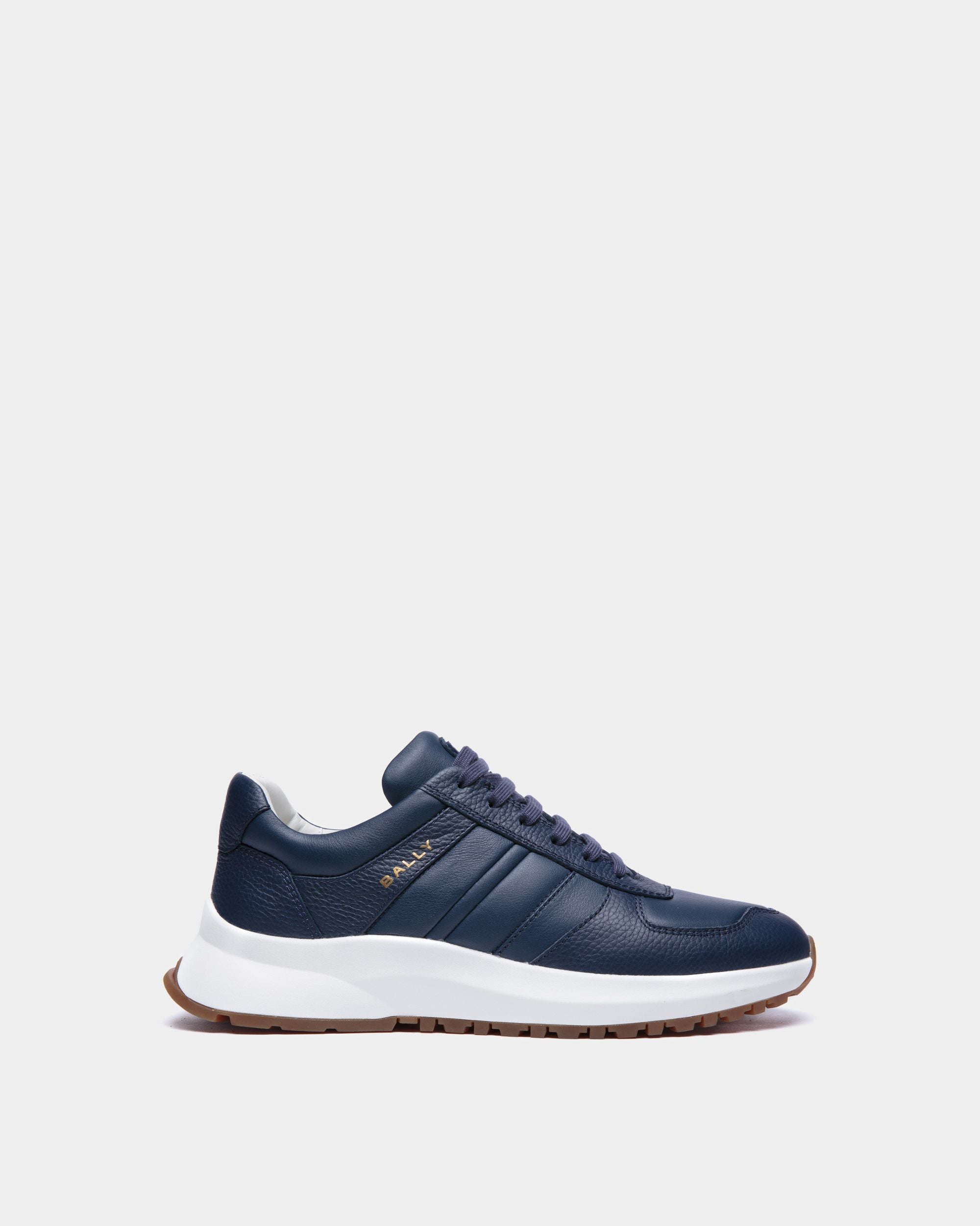 Outline Sneaker In Blue Grained Leather - Men's - Bally - 01