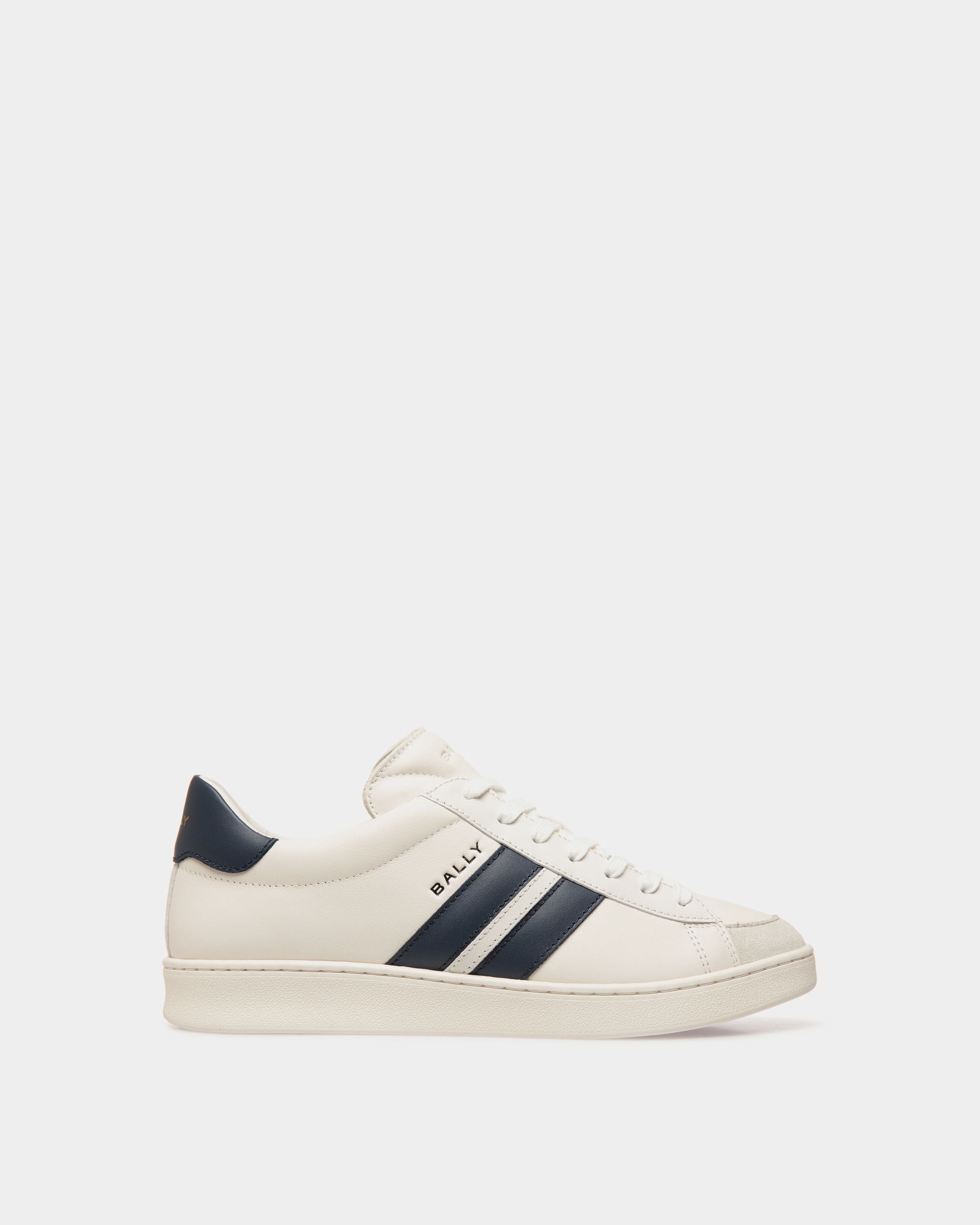Tennis Sneaker in White and Navy Blue Leather - Men's - Bally - 01