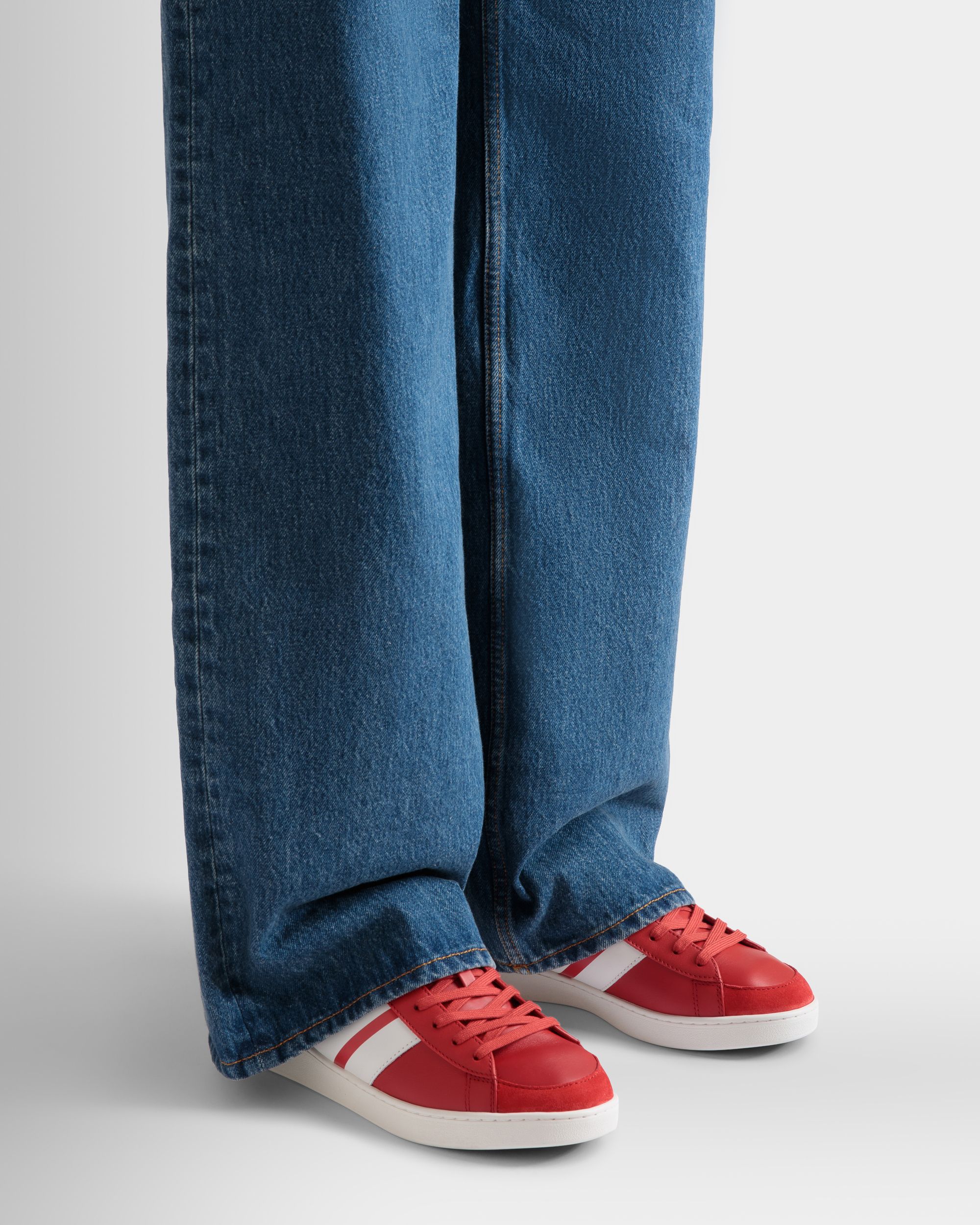 Tennis Sneaker In Candy Red And White Leather - Men's - Bally - 02