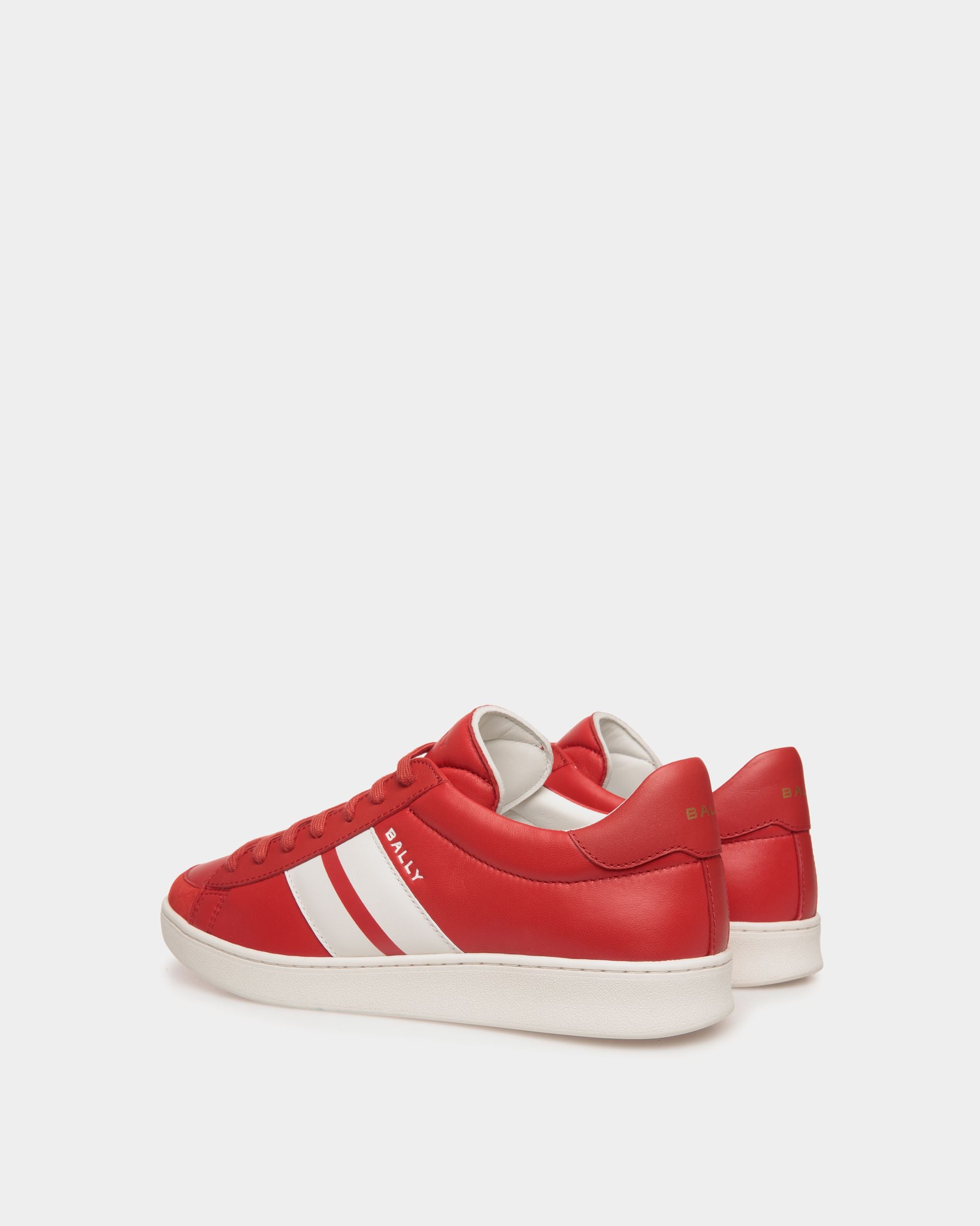 Tennis Sneaker In Candy Red And White Leather - Men's - Bally - 04
