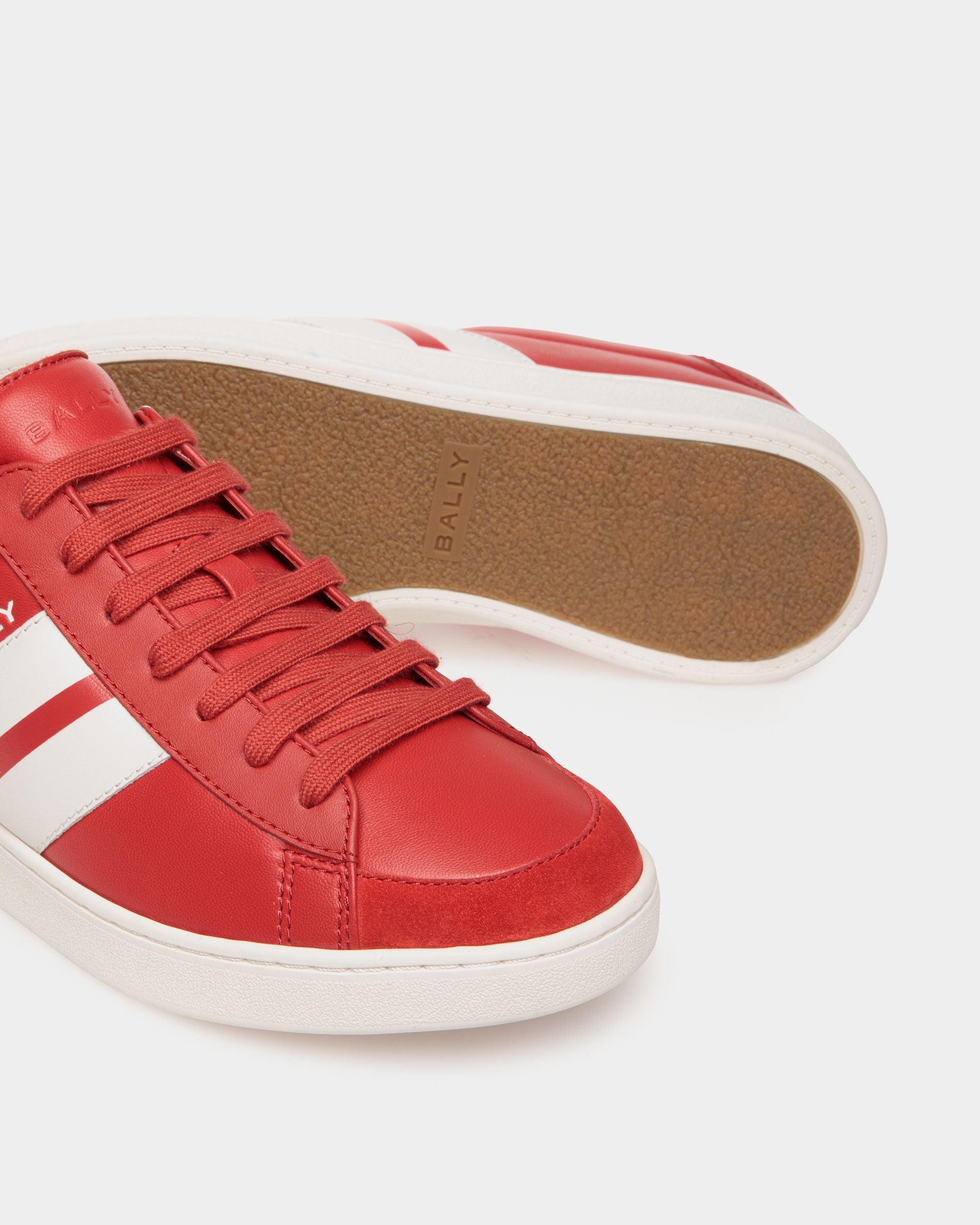 Tennis Sneaker In Candy Red And White Leather - Men's - Bally - 05