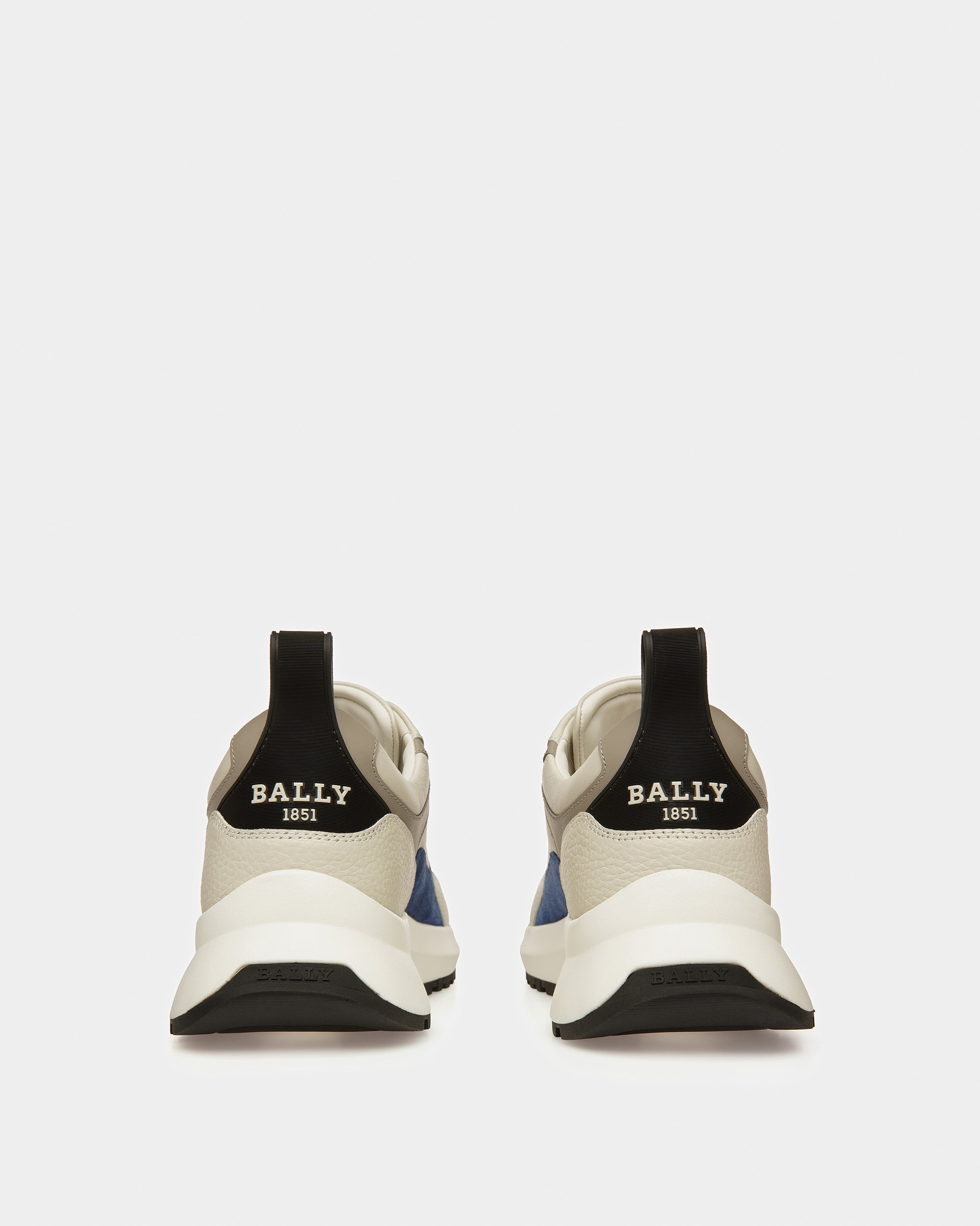 Dave Leather And Fabric Sneakers In Dusty White And Blue Neon - Men's - Bally - 03
