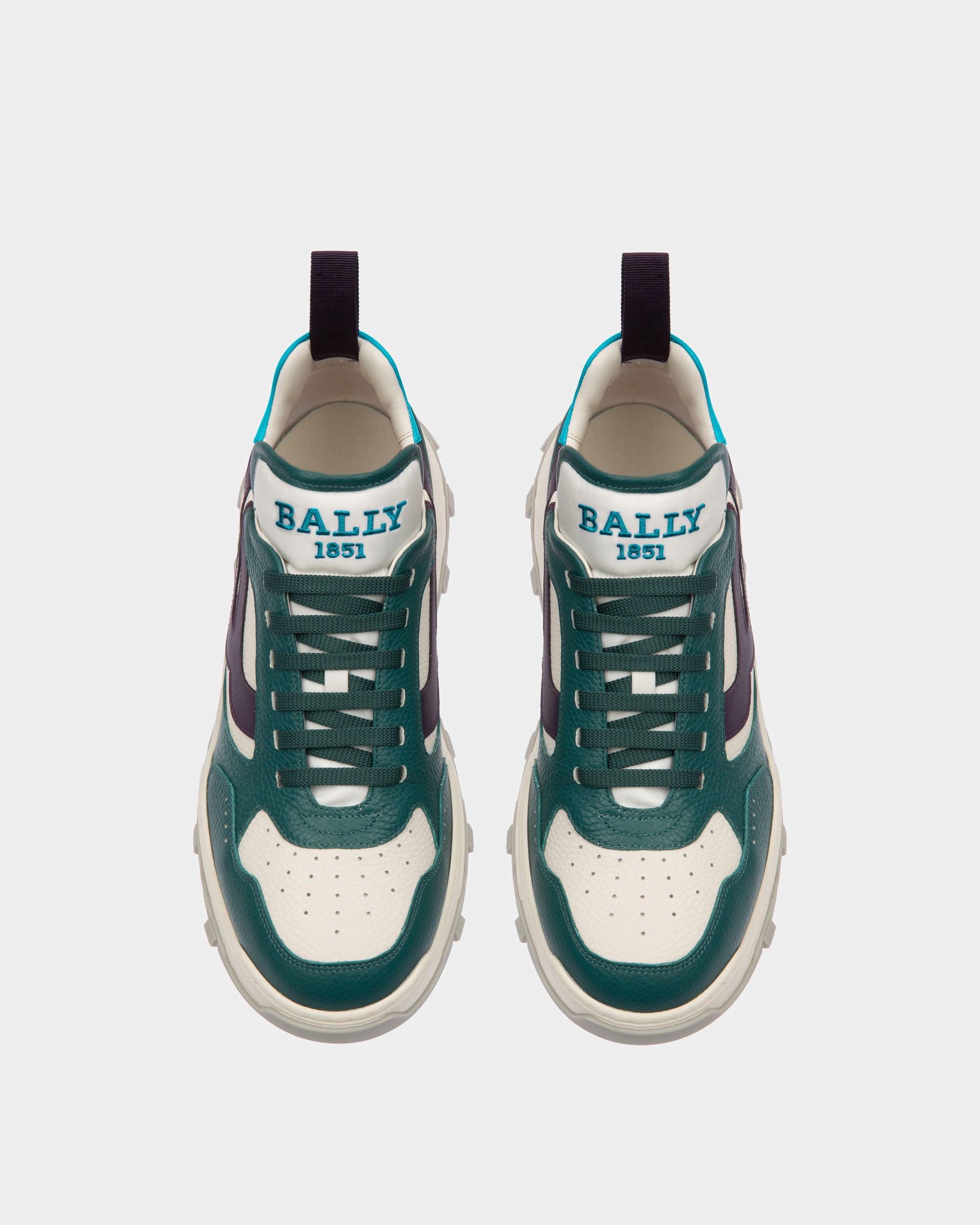 Holden Leather And Fabric Sneakers In Green And White - Men's - Bally - 02