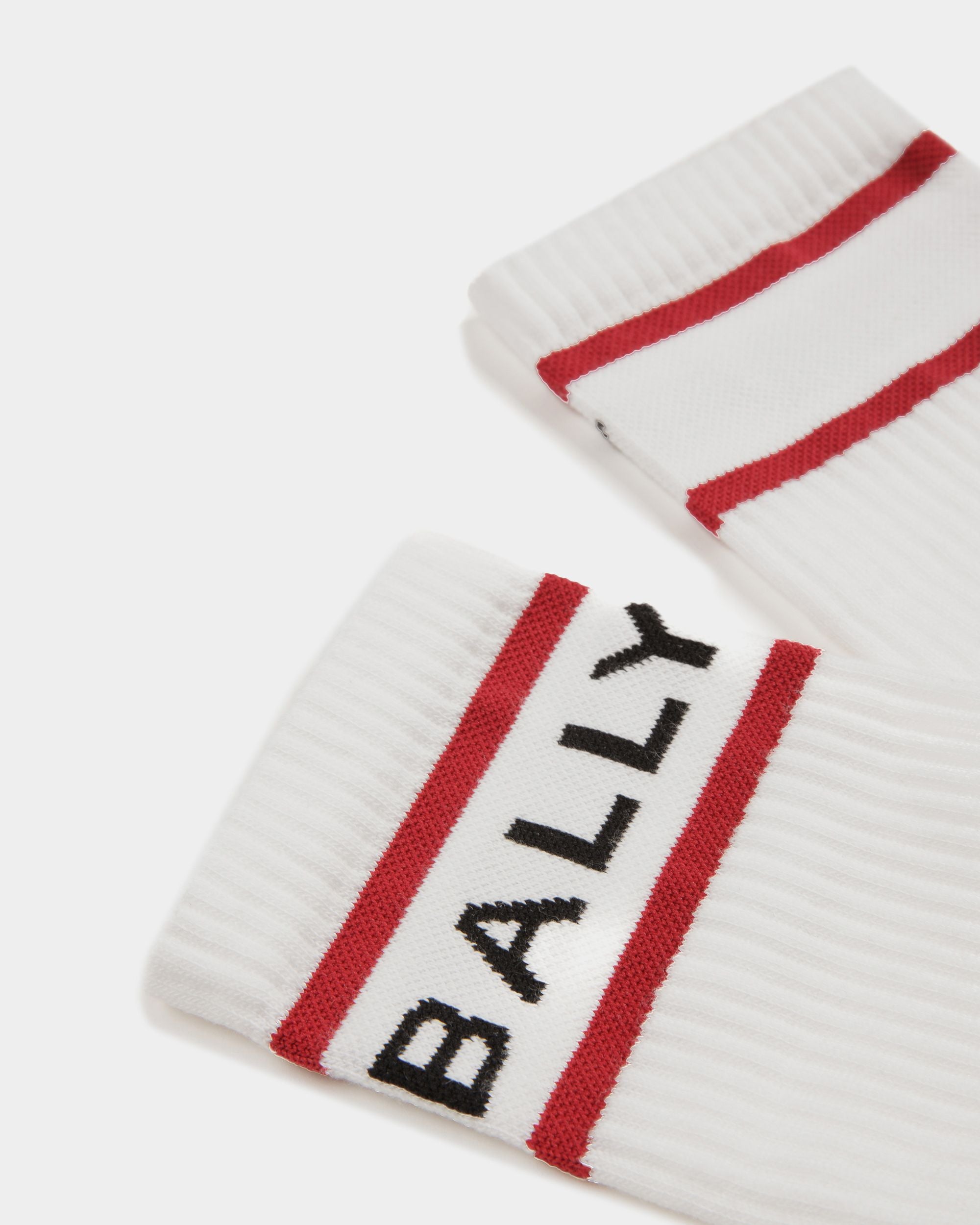 Bally Stripe Socks In White And Deep Ruby - Men's - Bally - 02