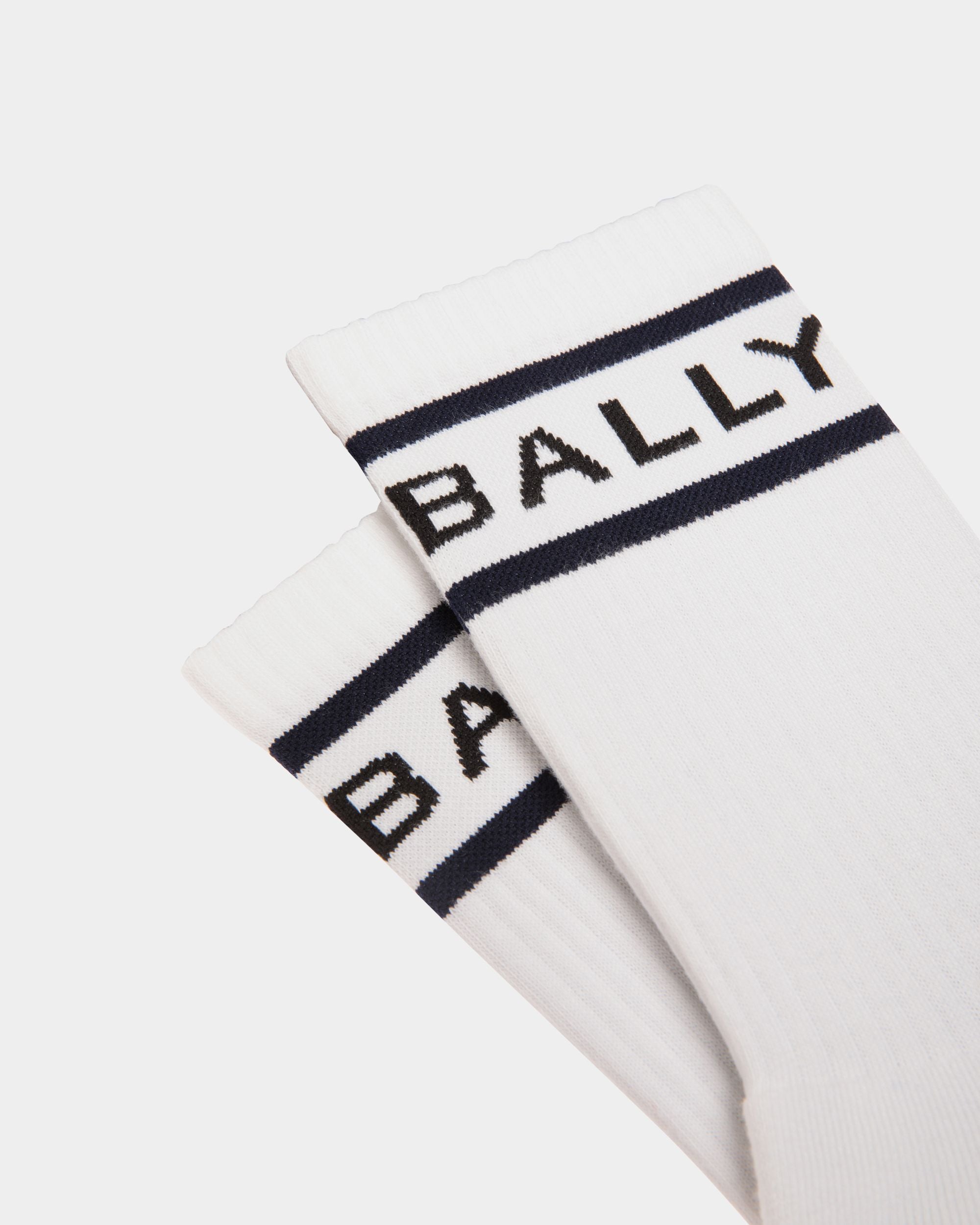 Stripe Socks in White and Navy Blue Cotton - Men's - Bally - 02