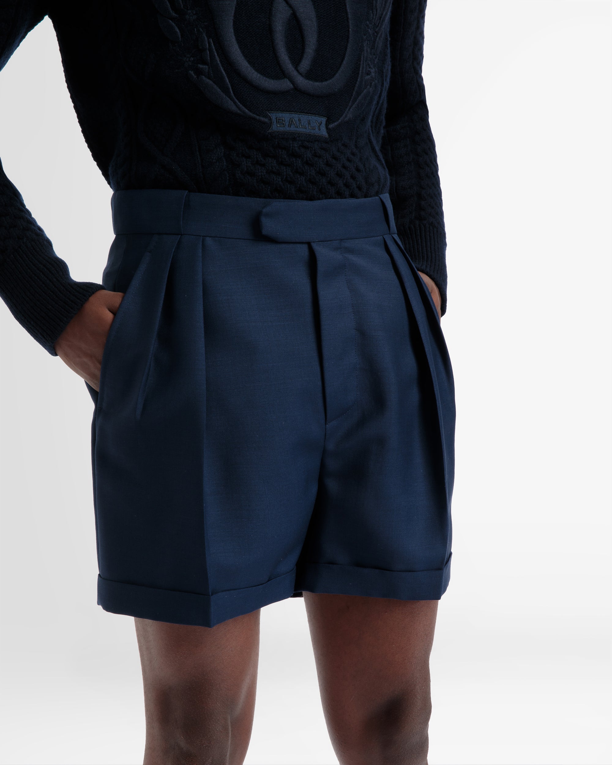 Bermuda Shorts In Navy Wool - Men's - Bally - 03
