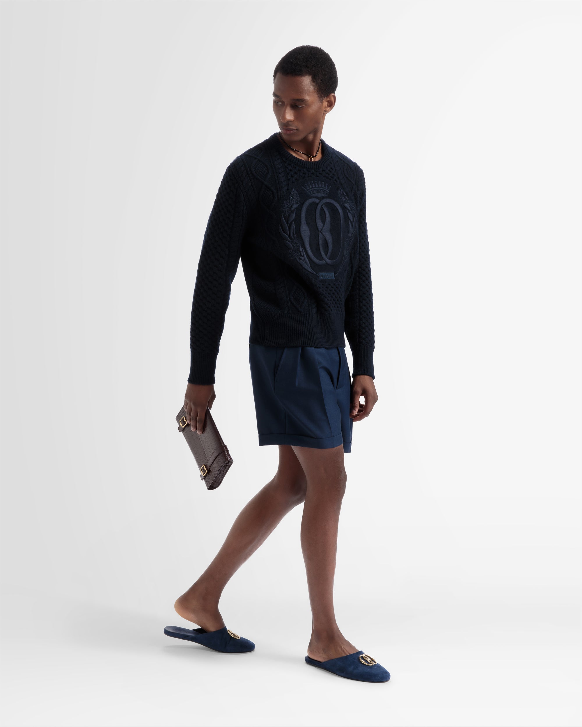 Bermuda Shorts In Navy Wool - Men's - Bally - 05