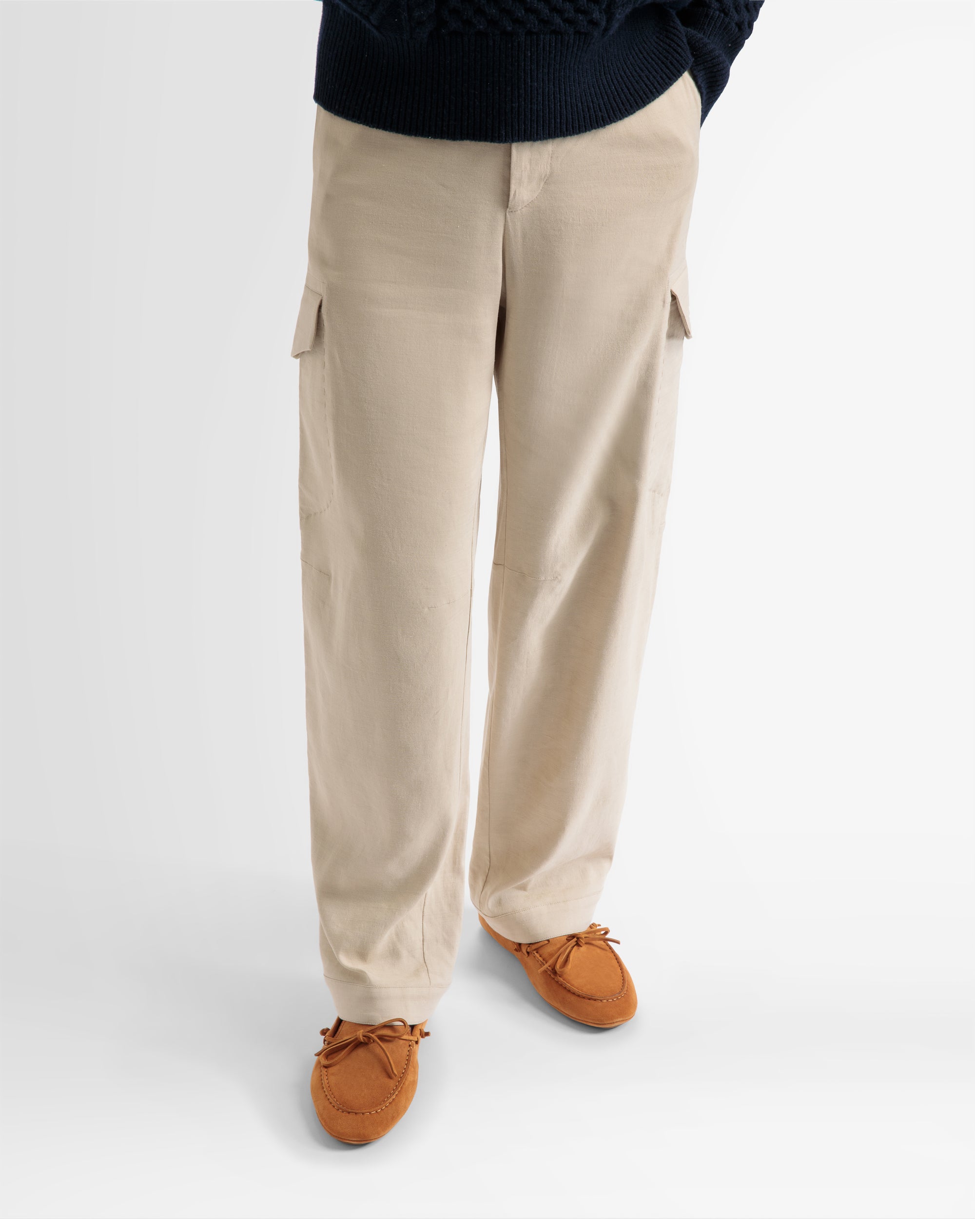 Linen Straight Pants In Beige - Men's - Bally - 03