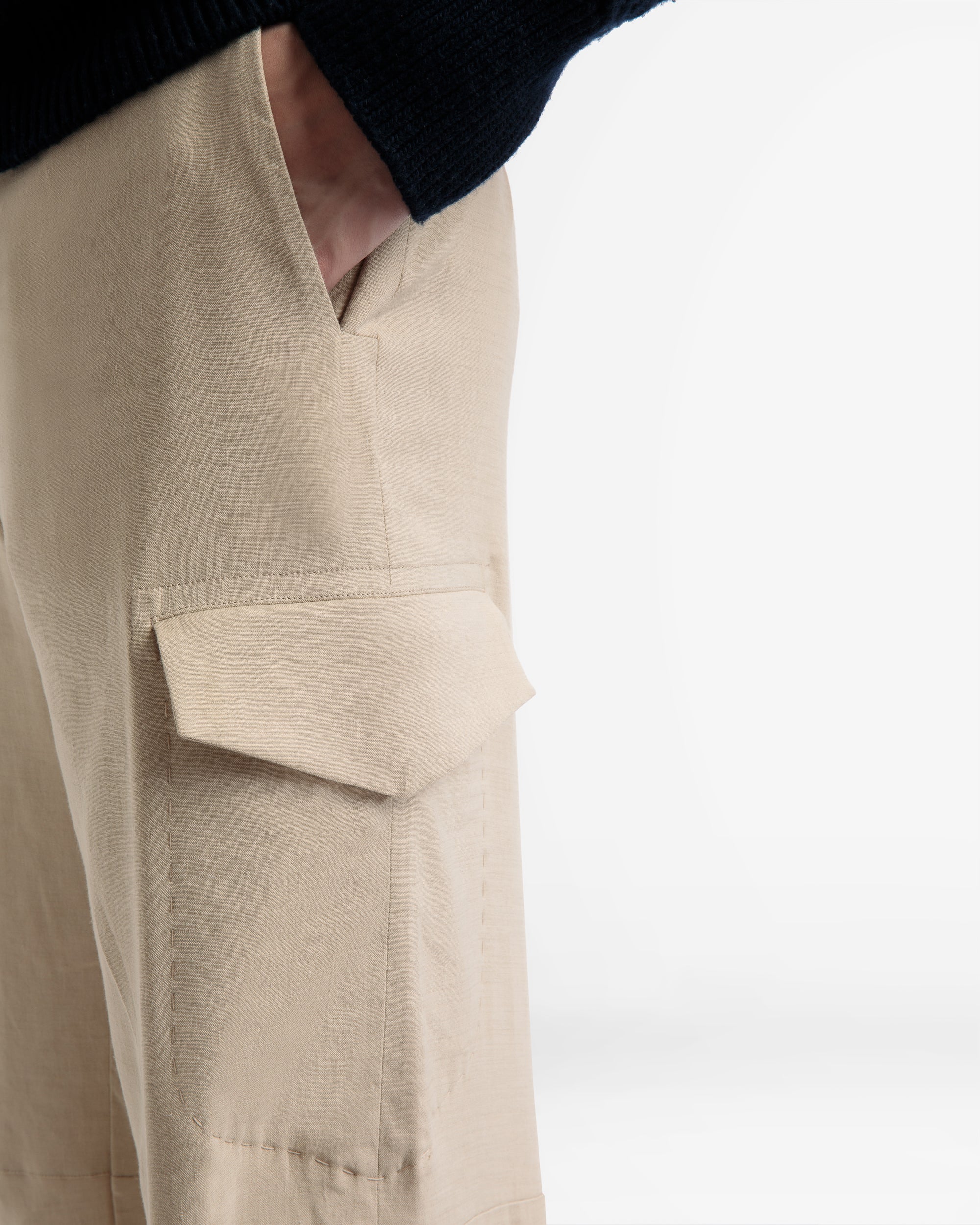 Linen Straight Pants In Beige - Men's - Bally - 04