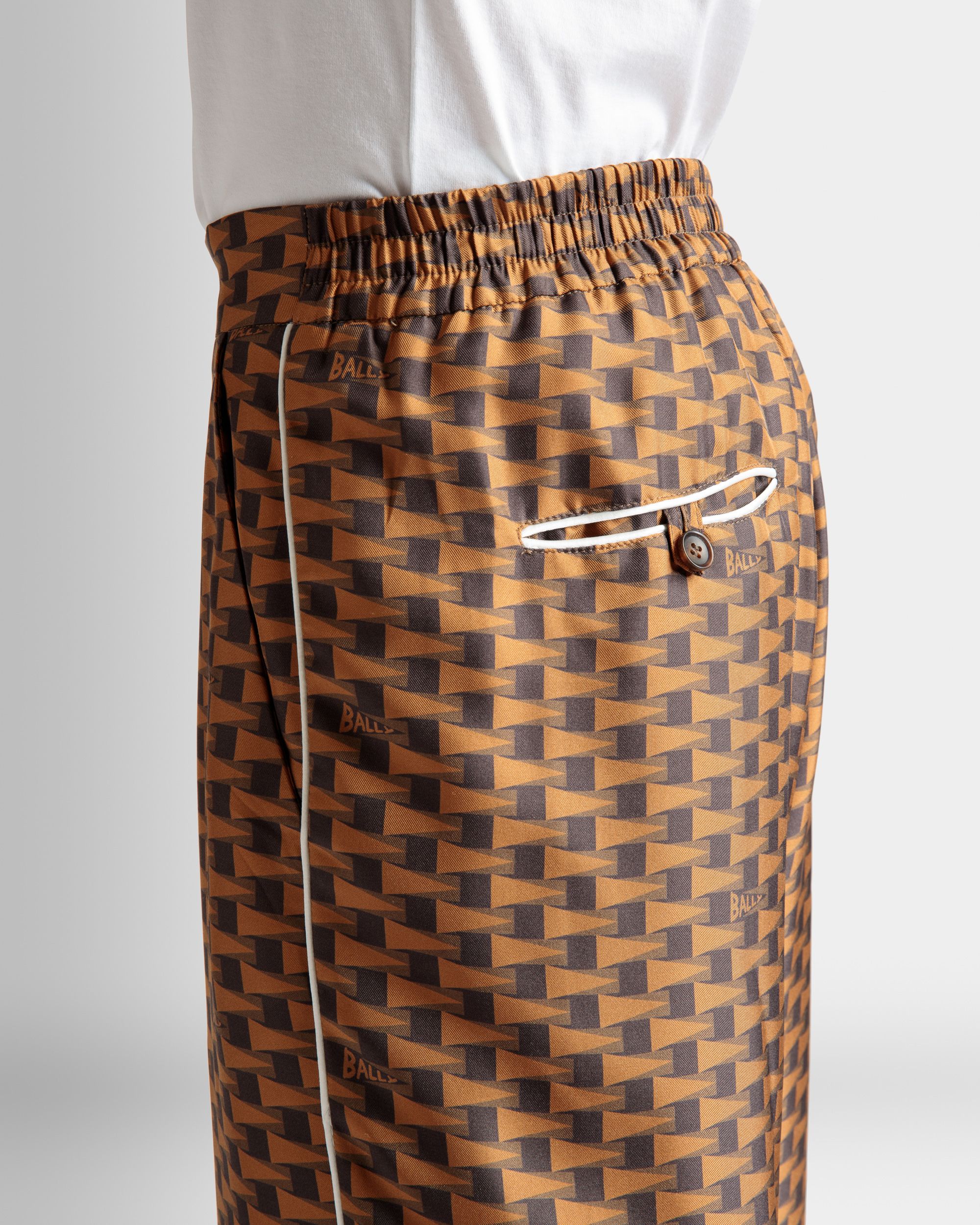 Pennant Print Pants In Brown Silk - Men's - Bally - 04