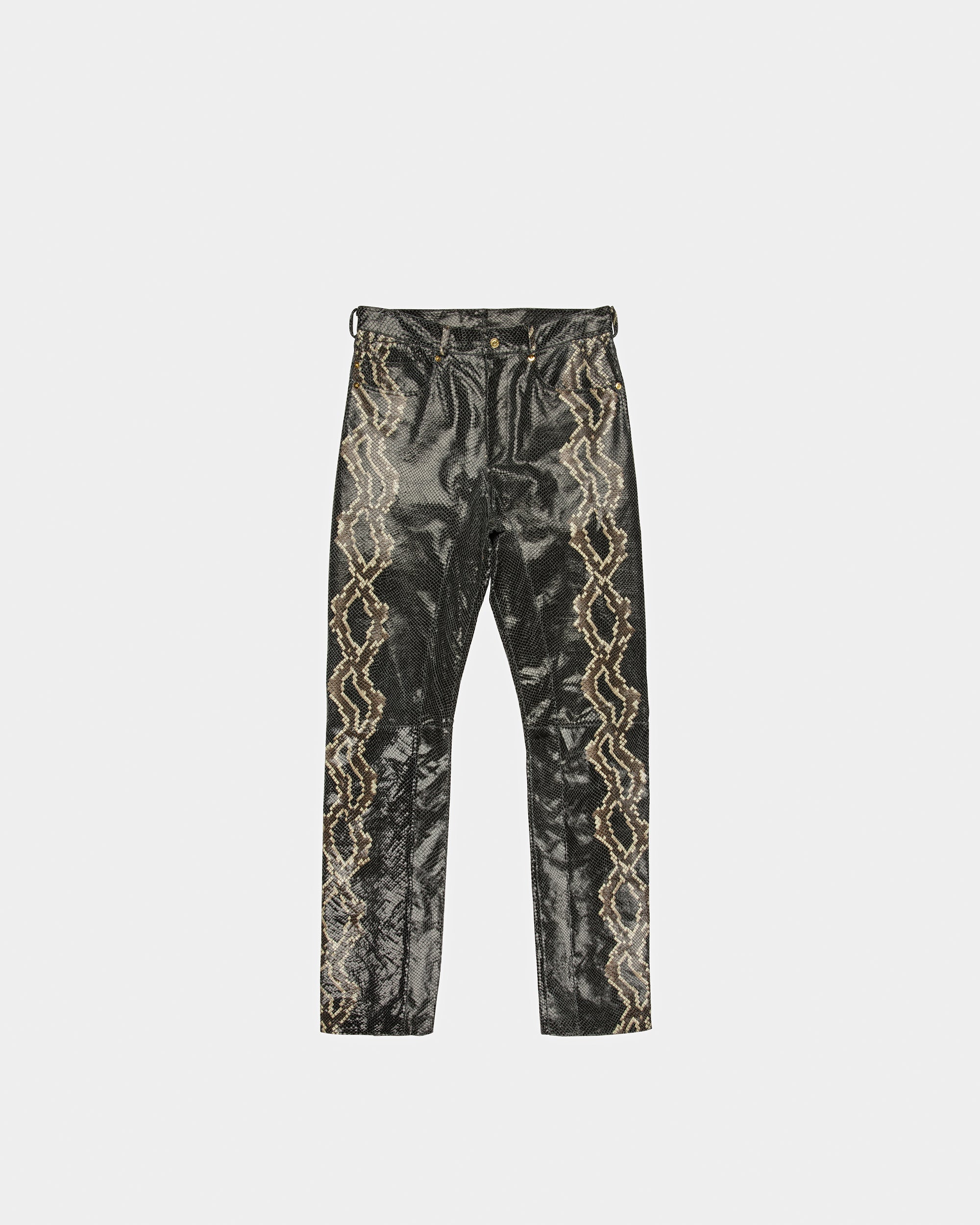 Straight Pants In Black Printed Leather - Men's - Bally - 01
