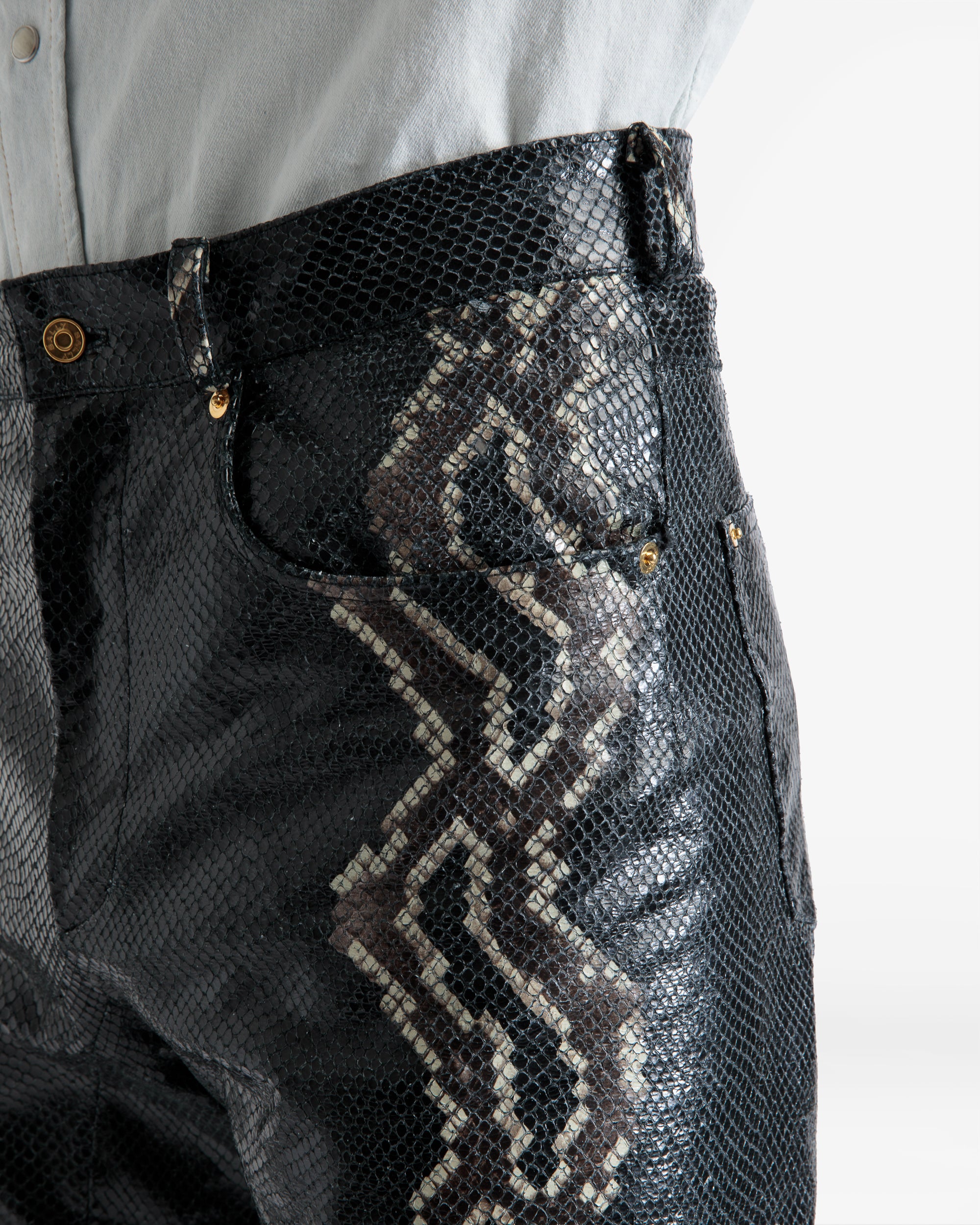 Straight Pants In Black Printed Leather - Men's - Bally - 04