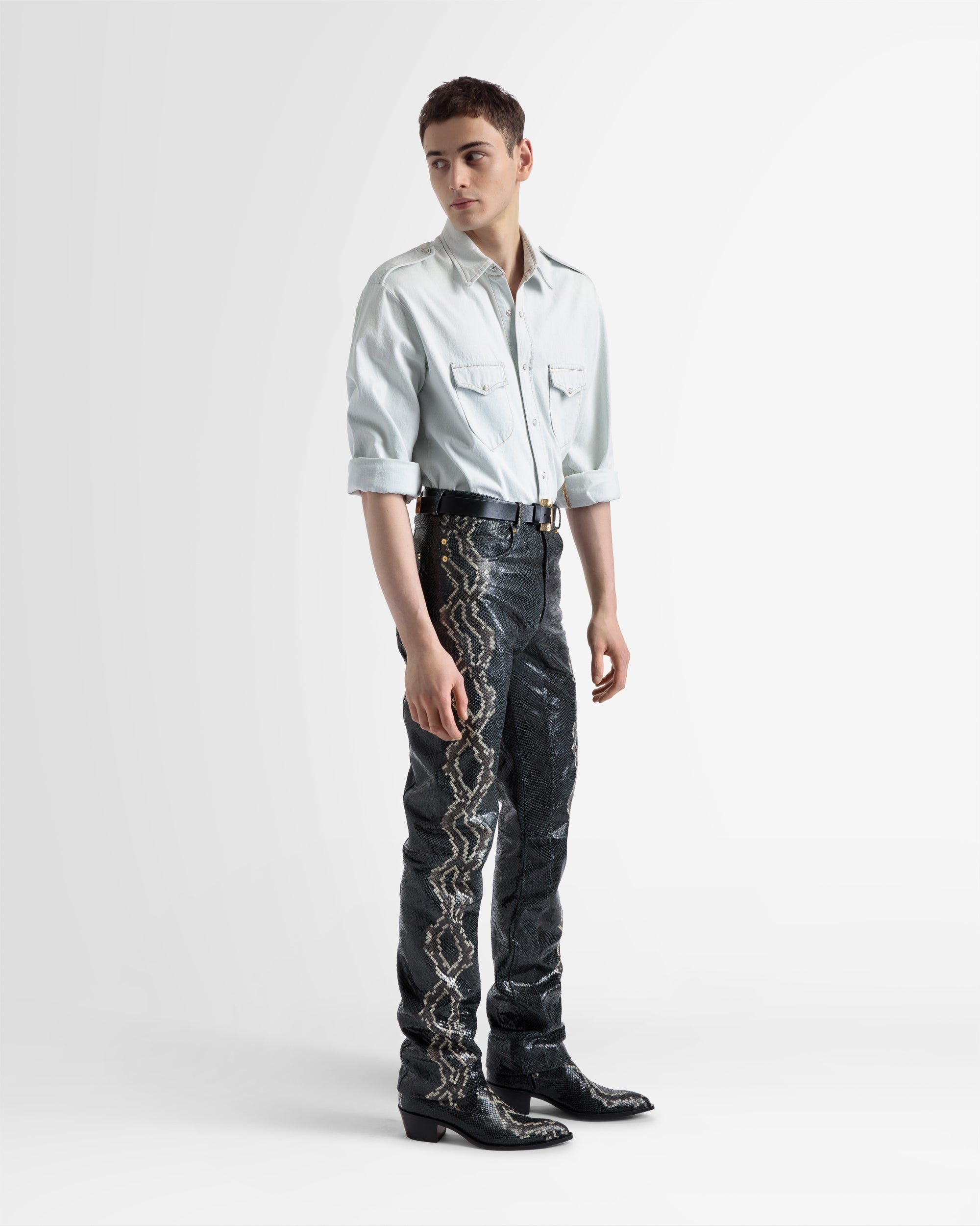 Straight Pants In Black Printed Leather - Men's - Bally - 05