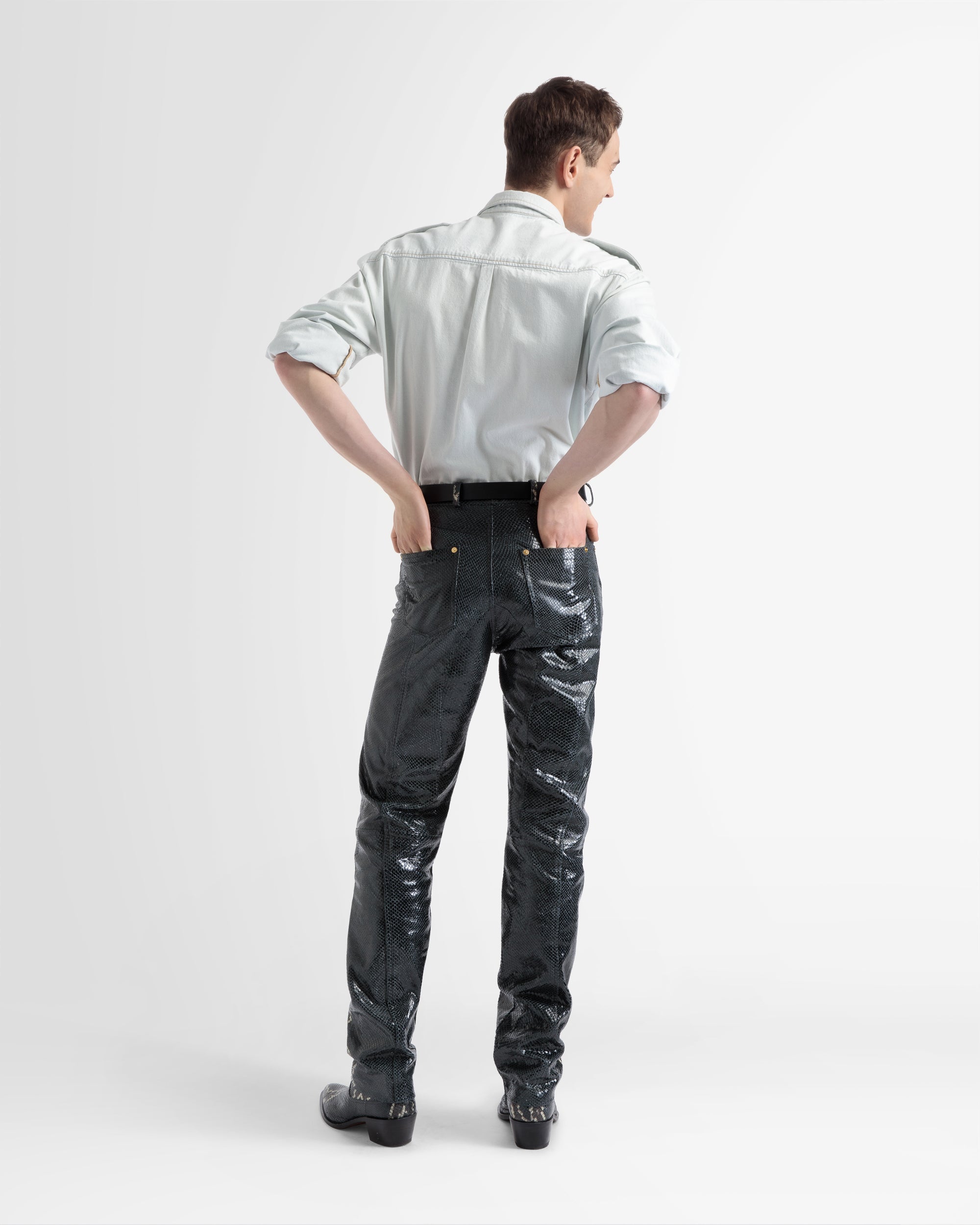 Straight Pants In Black Printed Leather - Men's - Bally - 06