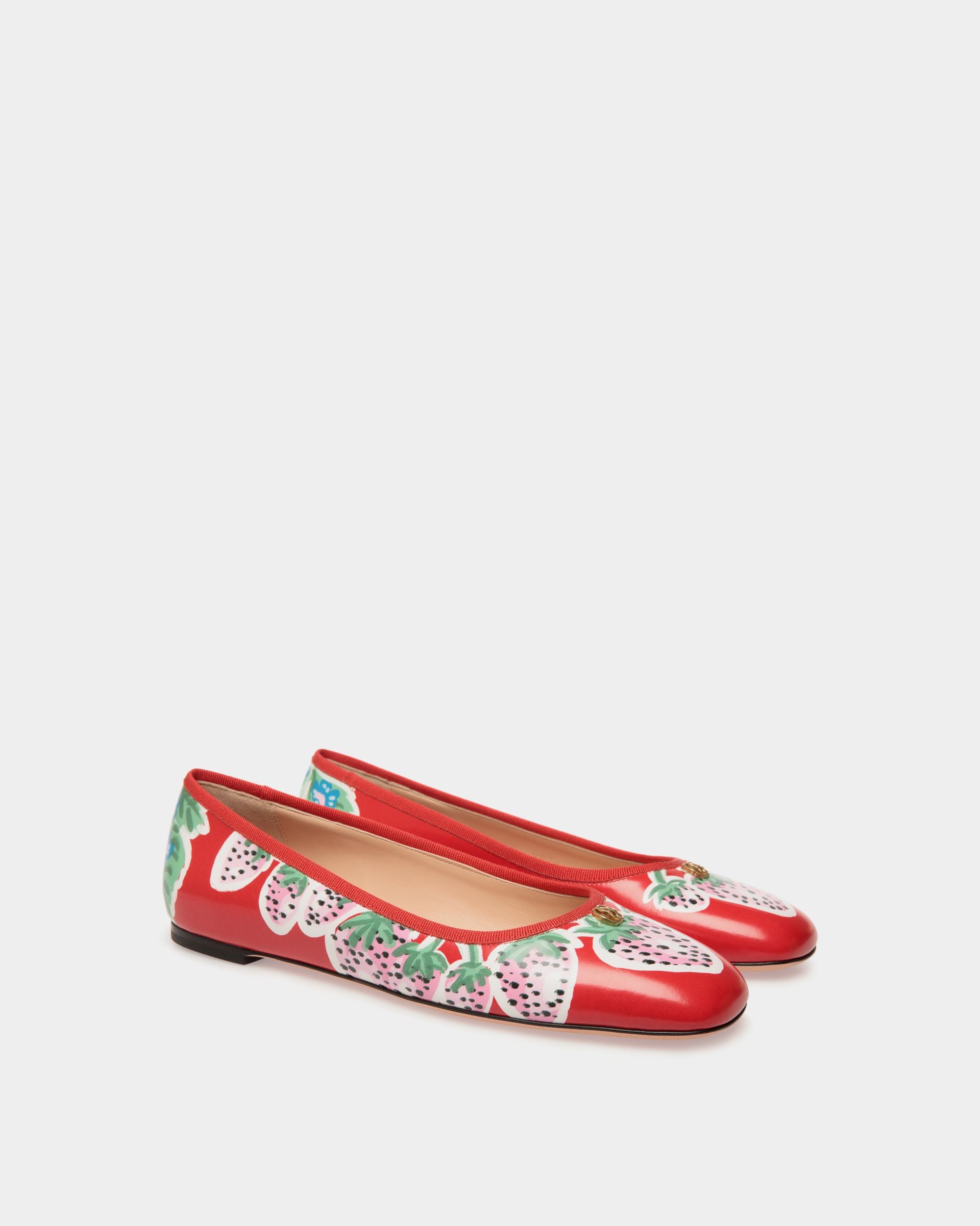 Ballyrina Flat in Strawberry Print Brushed Leather - Women's - Bally - 03