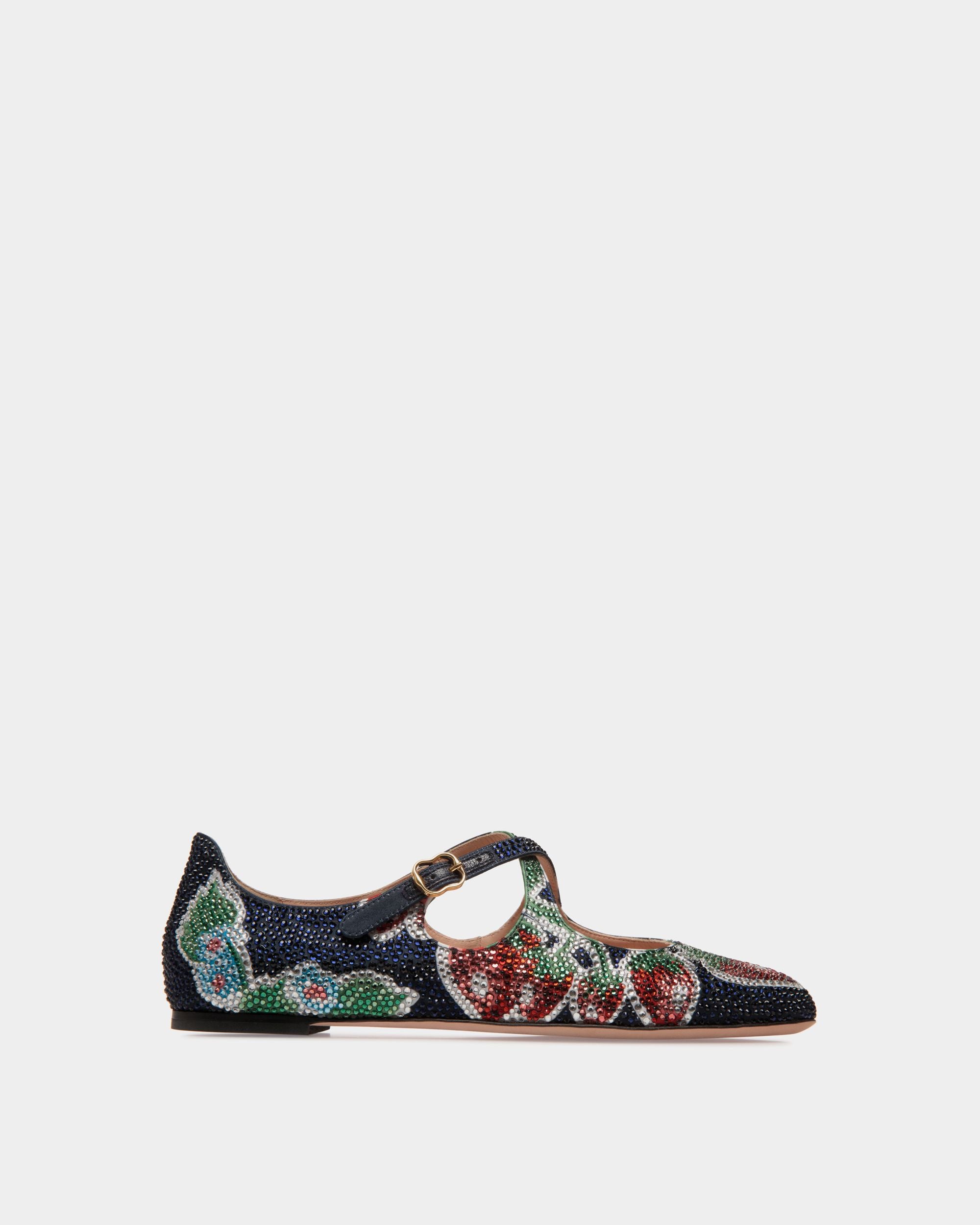 Ballyrina Flat in Strawberry Print Fabric with Crystals - Women's - Bally - 01
