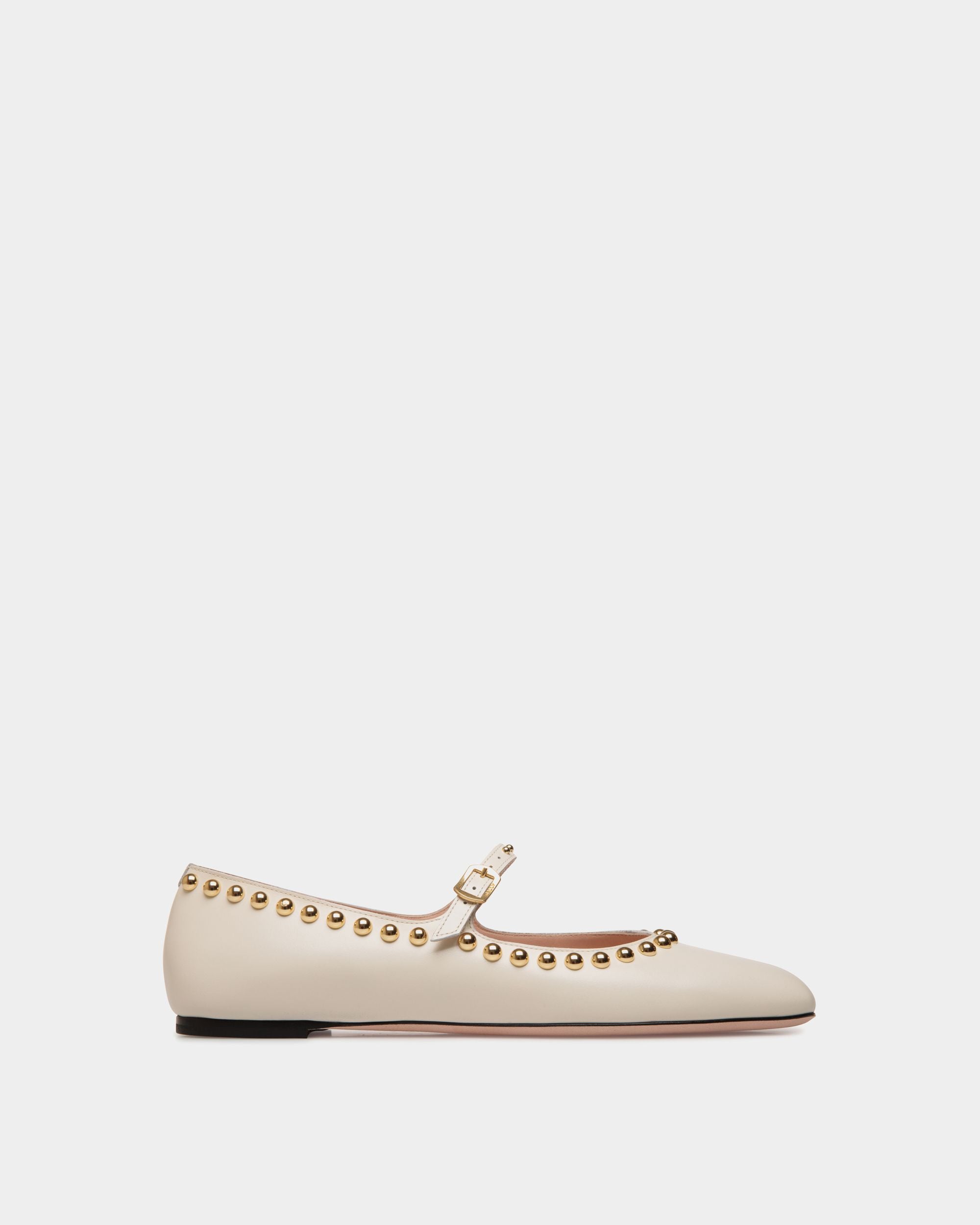 Ballyrina Flat in Ivory Leather - Women's - Bally - 01