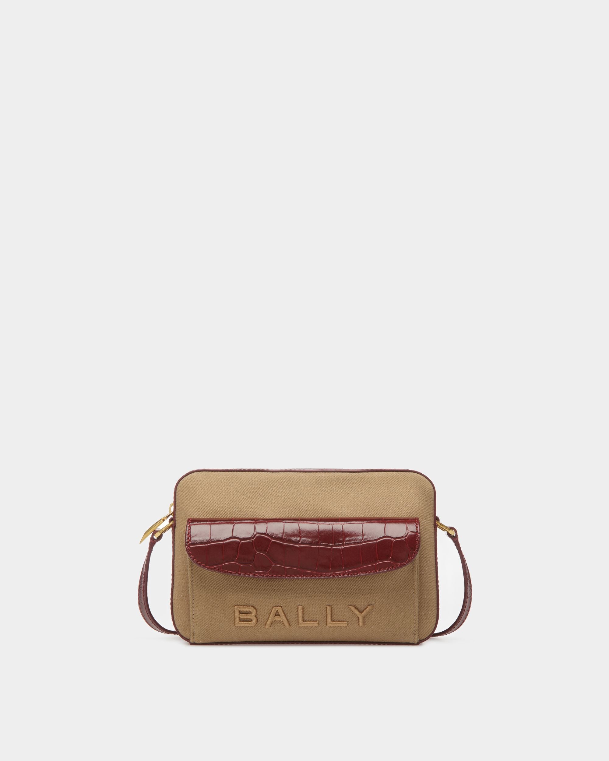 Bar Crossbody Bag In Sand And Burgundy Fabric - Women's - Bally - 01
