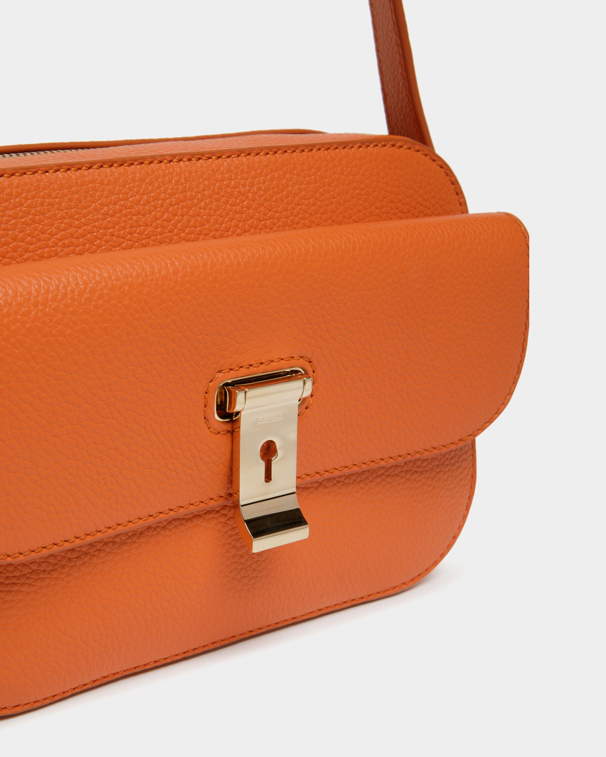 Lock Me Small Crossbody Bag in Koi Orange Grained Leather - Women's - Bally - 05