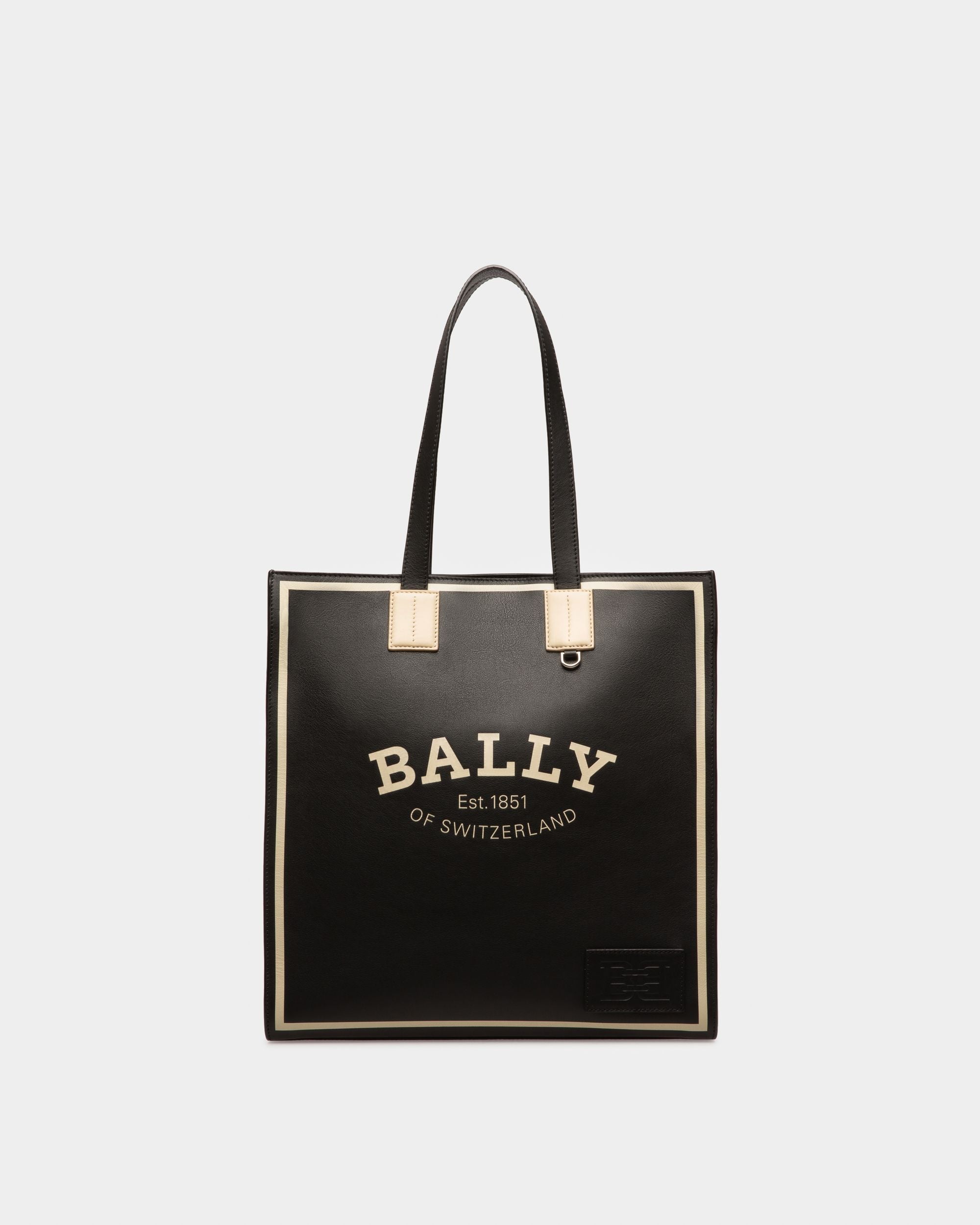 Crystalia Leather Tote In Black & Light Beige - Women's - Bally - 01