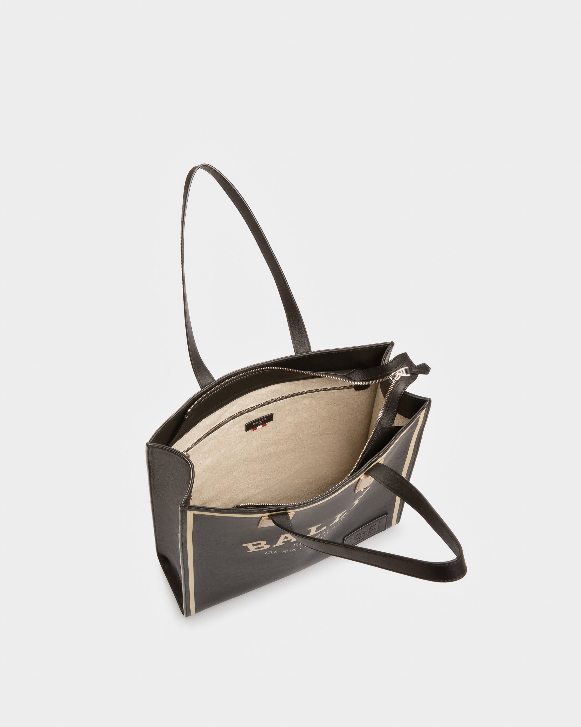 Crystalia Leather Tote In Black & Light Beige - Women's - Bally - 03