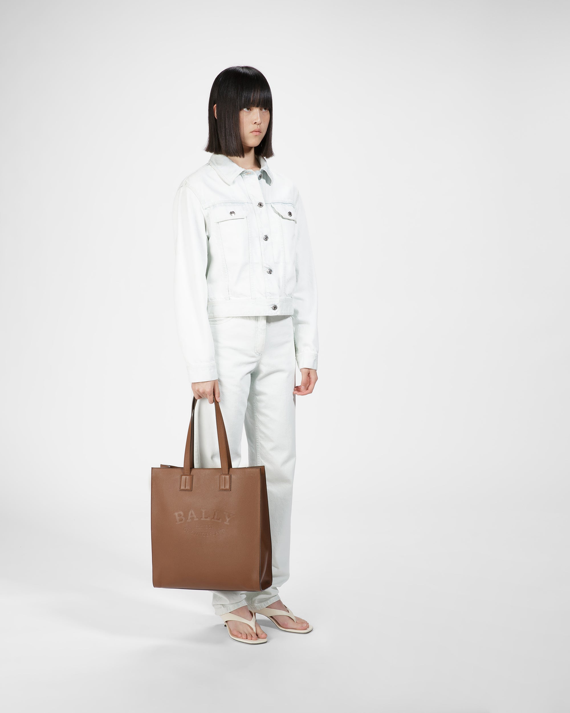 Crystalia Leather Tote In Brown - Women's - Bally - 06