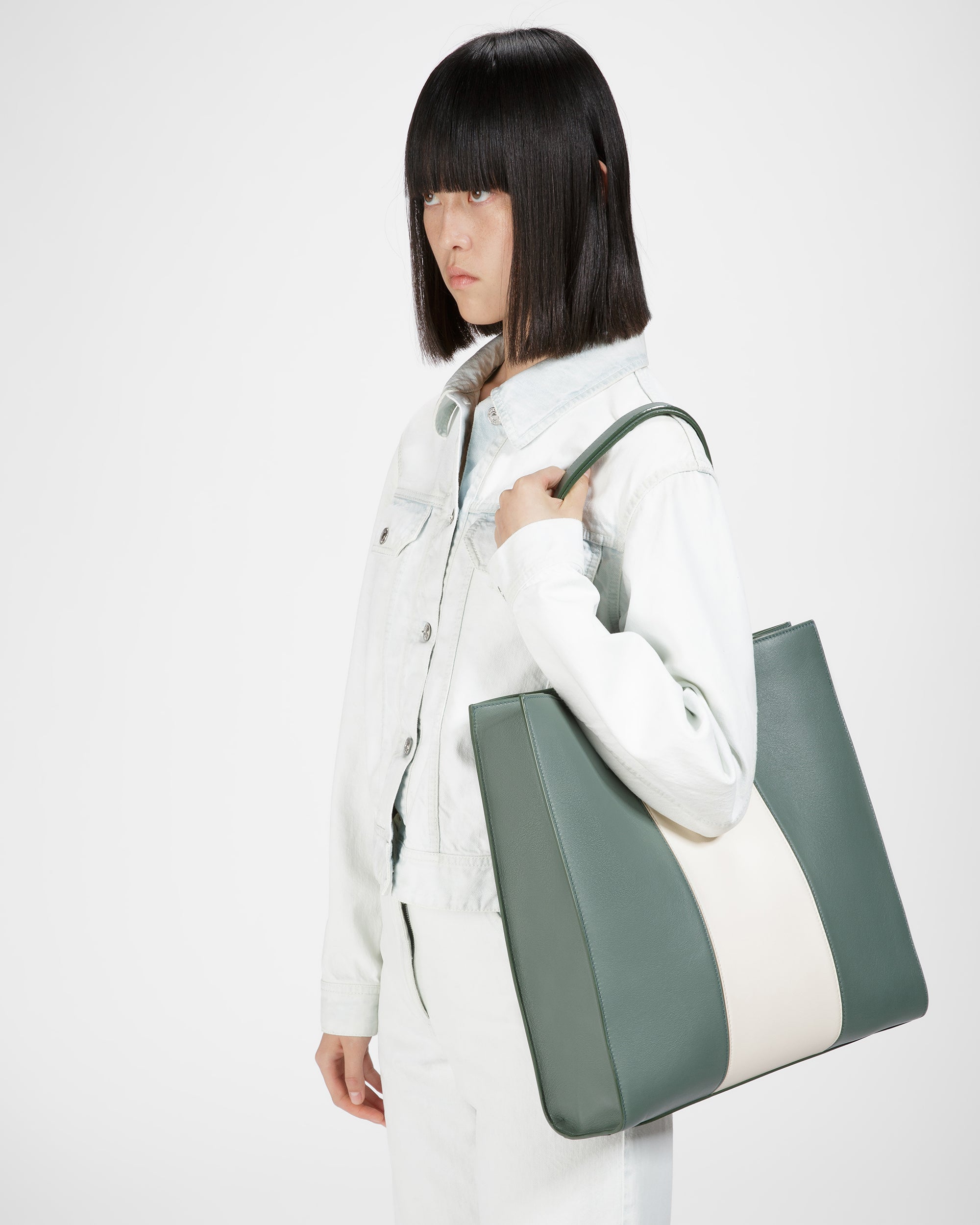 Crystalia Leather Tote In Sage And Bone - Women's - Bally - 02