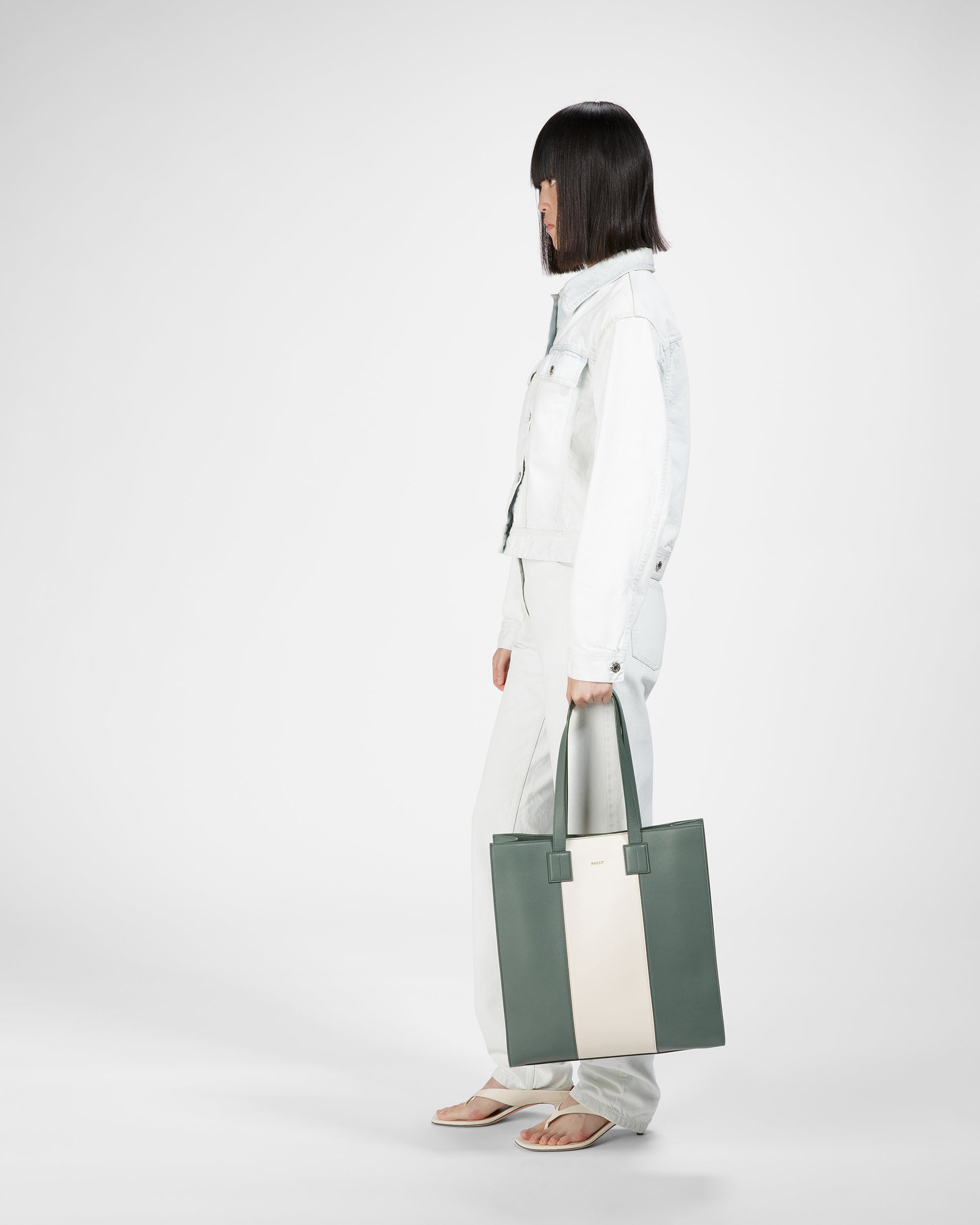 Crystalia Leather Tote In Sage And Bone - Women's - Bally - 05