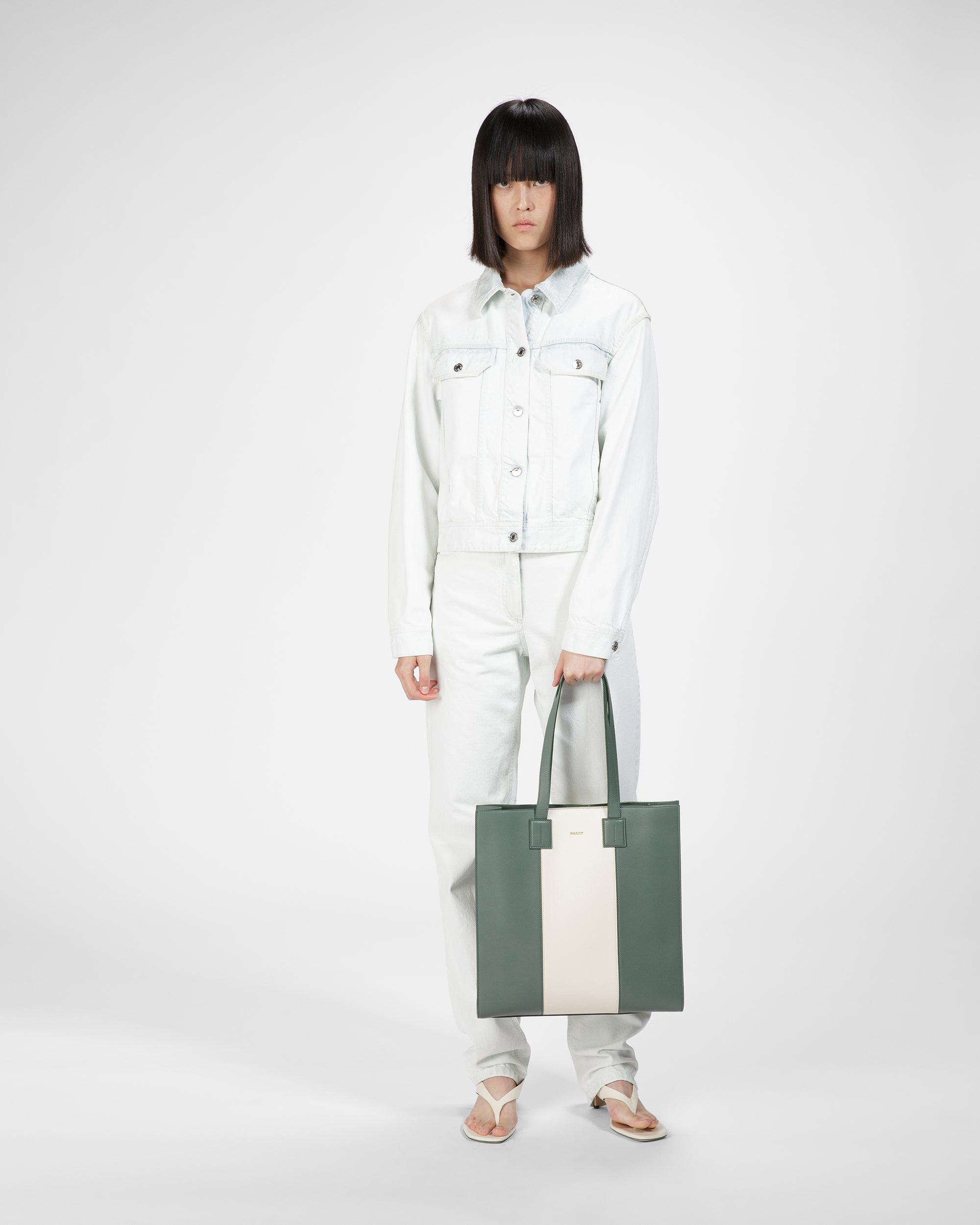 Crystalia Leather Tote In Sage And Bone - Women's - Bally - 06