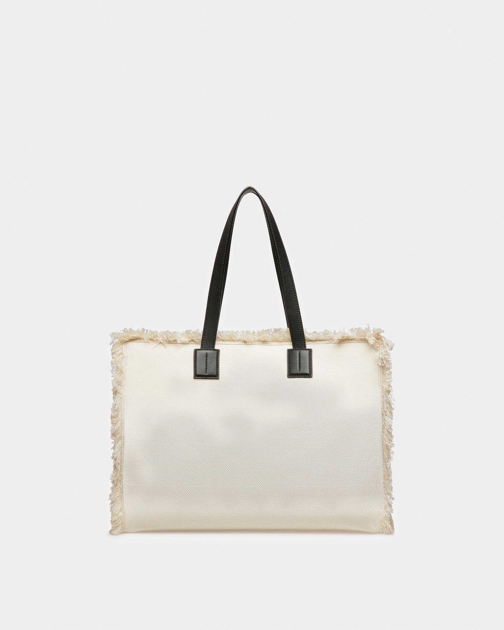 Crystalia Wide Canvas Tote In Natural And Black - Women's - Bally - 02