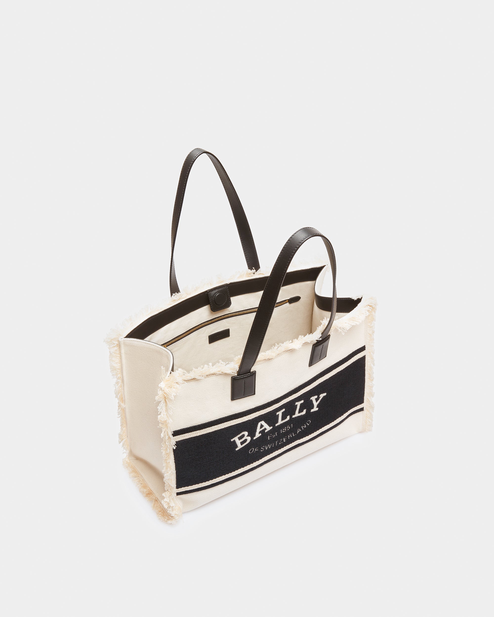 Crystalia Wide Canvas Tote In Natural And Black - Women's - Bally - 03