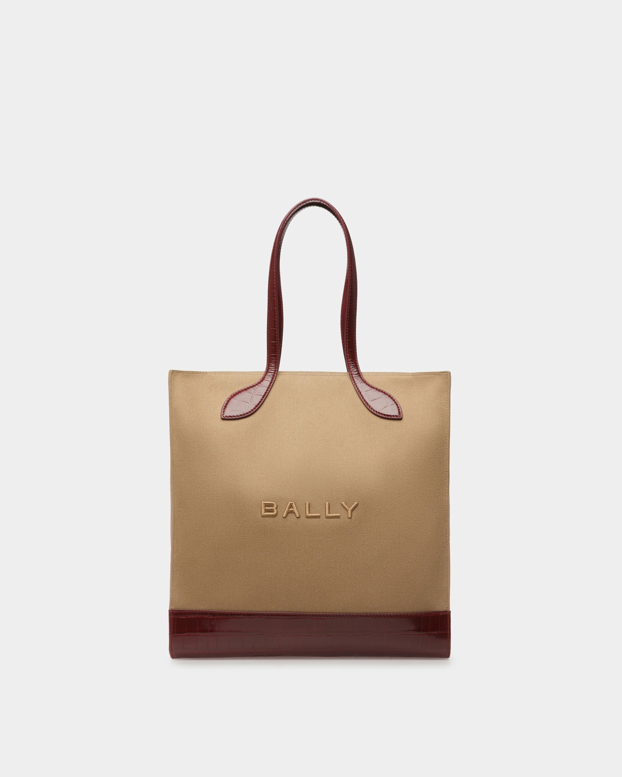 Bar Tote Bag In Sand And Burgundy Fabric - Women's - Bally - 01