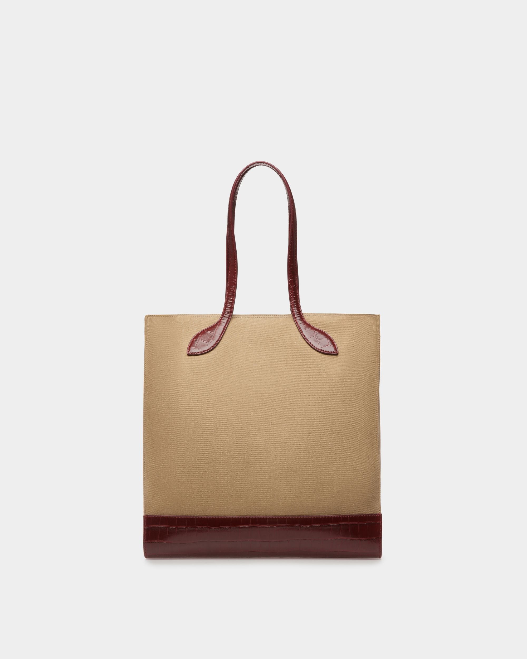 Bar Tote Bag In Sand And Burgundy Fabric - Women's - Bally - 02