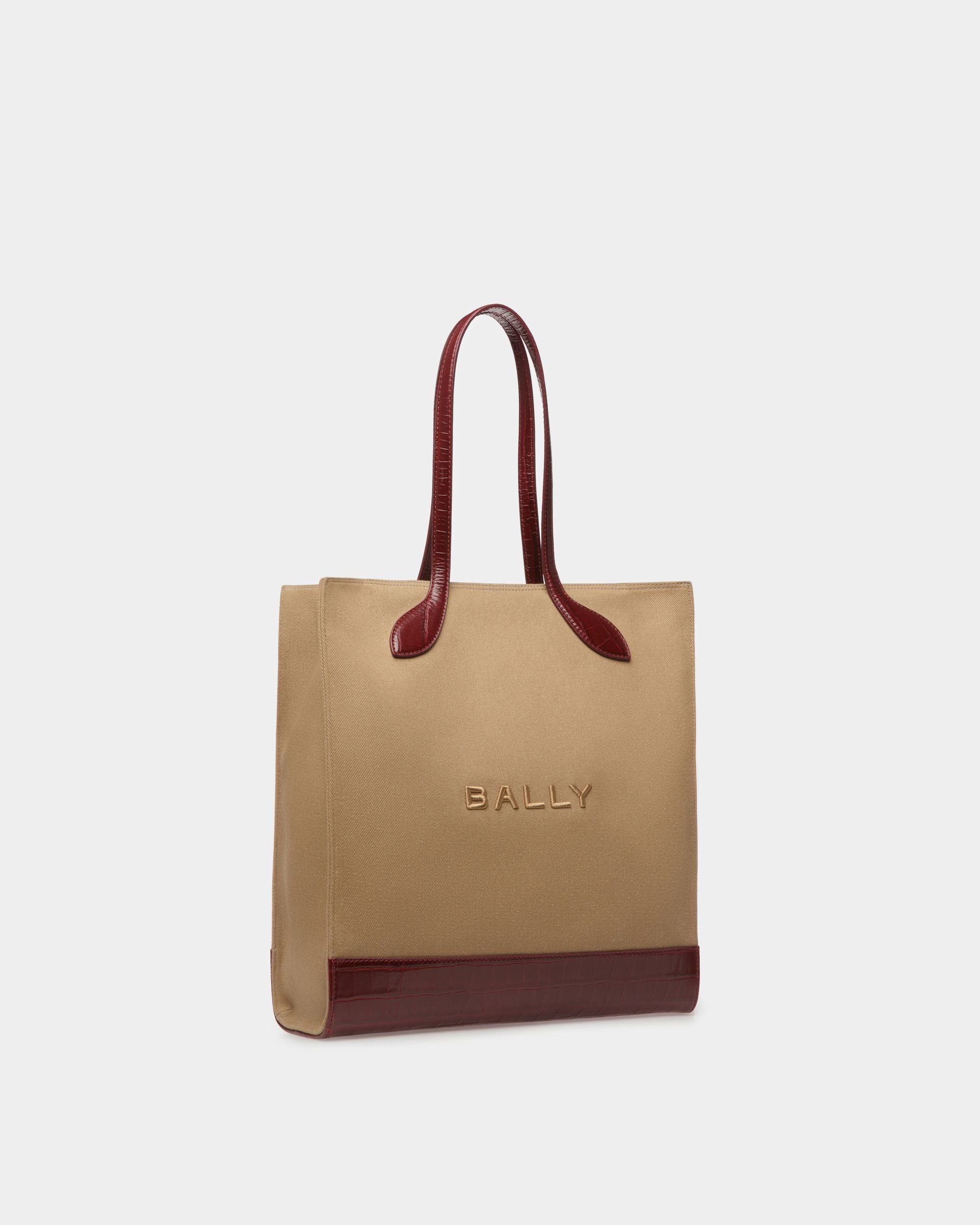 Bar Tote Bag In Sand And Burgundy Fabric - Women's - Bally - 03